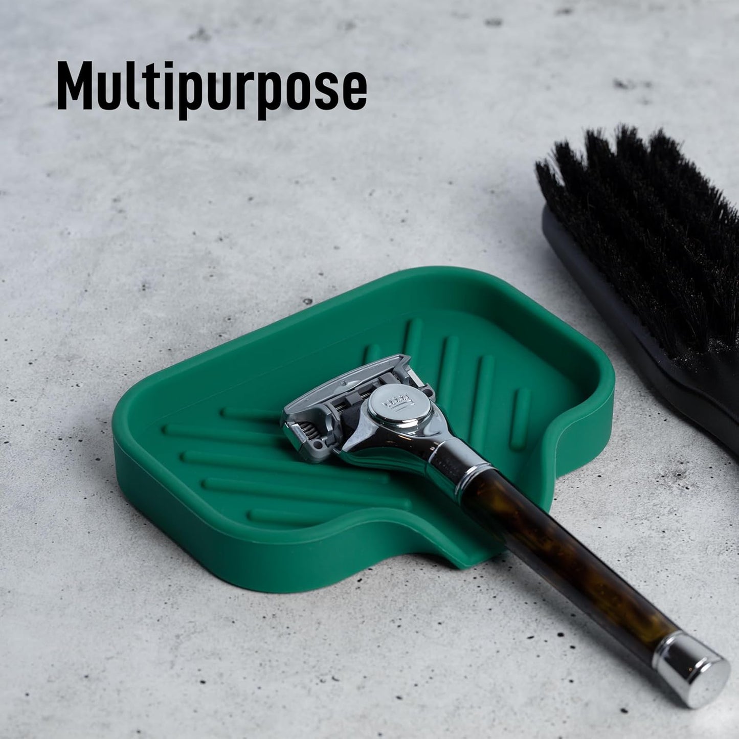 Zulay Kitchen Small Silicone Sponge Holder (4.9x3.3”) – Space-Saving Sink Organizer Tray for Sponge, Soap, Brush & More – Compact Non-Slip Dish for Kitchen & Bathroom Countertops (Pine Green)