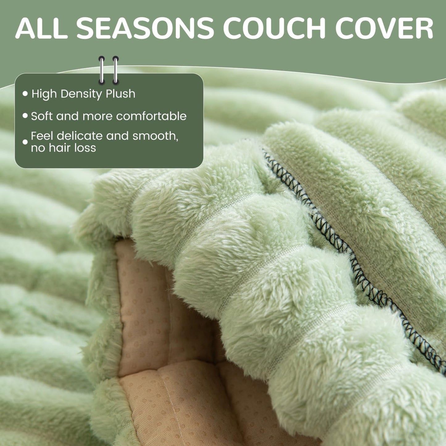 OTOB Couch Cover for Dogs Washable, Non Slip Plush Sofa Covers for 3 Cushion Couch, Fuzzy Pet Friendly Mat Bed Furniture Protector Sofa Slipcover, All Seasons (Matcha Green, 27.6" x 70.9")