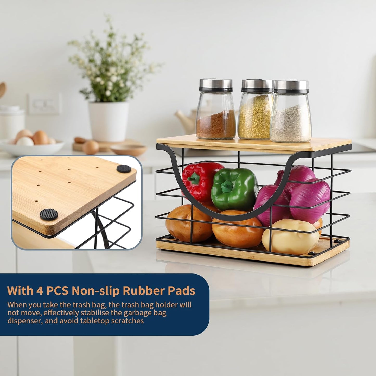 Extra Large Trash Bag Holder Under Sink Organizer Stackable Pantry Organizers and Storage with Lid, Wall Mounted Garbage Bag Dispenser Roll Holder for Kitchen Laundry Room Organization