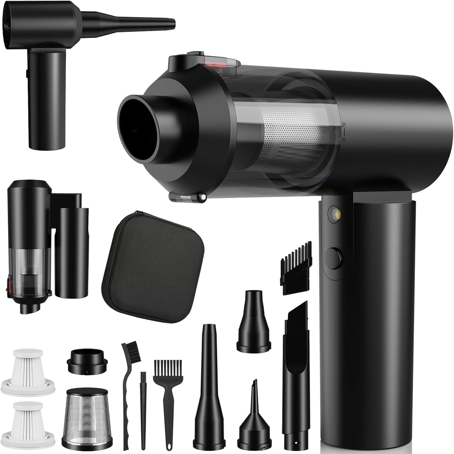 Car Vacuum Portable Cordless with 16000PA Ultra Suction 4-in-1 Foldable Air Duster & Brushless Motor Rechargeable Handheld Vacuum for Pet Hair, Car Seats, Home & Office Cleaning