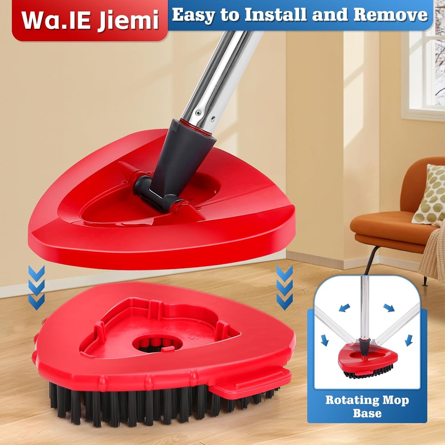 2 Pcs Full-Coverage Spin Mop Scrub Brush Heads and 1 Mop Base Part Replacement with Oceda RinseClean 2-Tank System,Hard Bristle Cleaning Brush for Bathroom Kitchen Tile