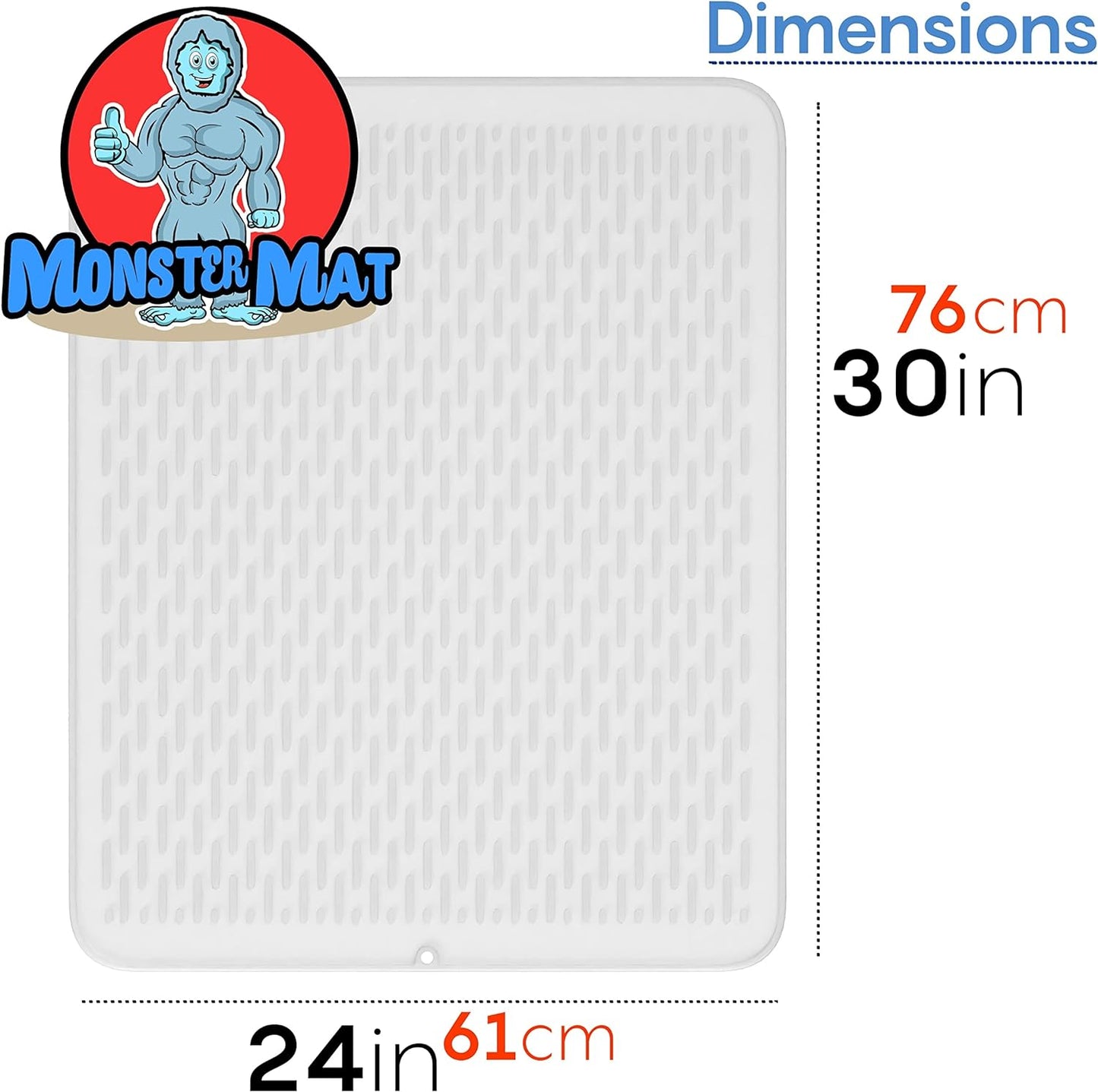 Extra Large (30 inch by 24 inch) heavy duty silicone dish drying mat for kitchen counters by MonsterMat (Translucent, XL - 30"x24")