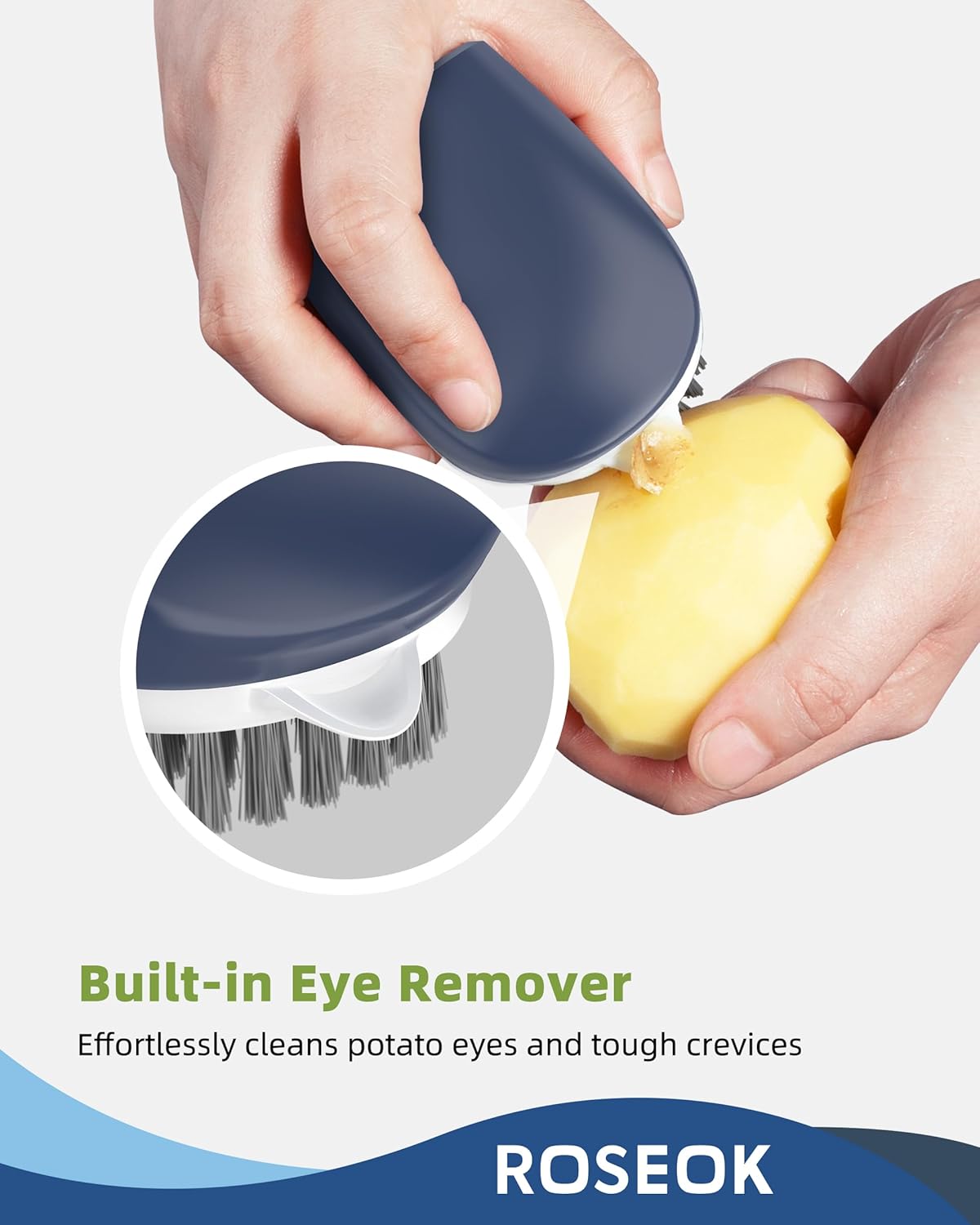 Potato Scrubber and Veggie Brush, Self-Standing Kitchen Brush for Fruit and Vegetable Cleaning, Navy Blue, 2 Pack