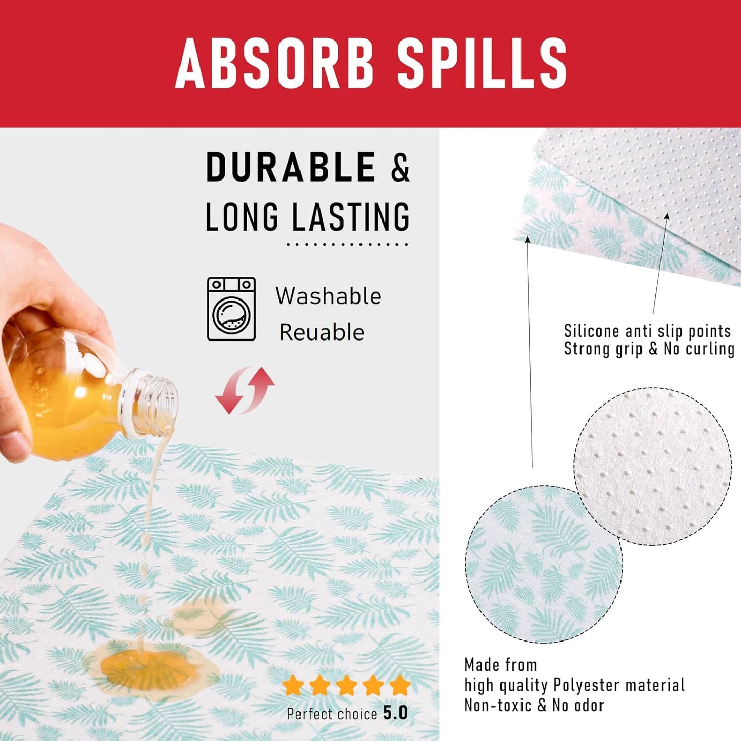 Cooyes Absorbent Refrigerator Liners, Non Slip Fridge Bin Liners and Mats Washable, Refrigerator Shelf Liner for Glass Shelves and Kitchen Cabinet Drawer, 12 Pack, 12" × 24"