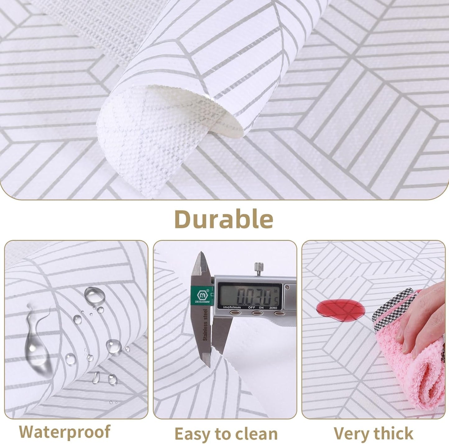 Shelf Liners for Kitchen Cabinets Non Adhesive Shelf Liner Paper Non-Slip Thickened Drawer Liner Easy to Clean for Tool Box Refrigerator with Knife and Tape Measure, Silver Geometric, 23.6 x 236.2 in