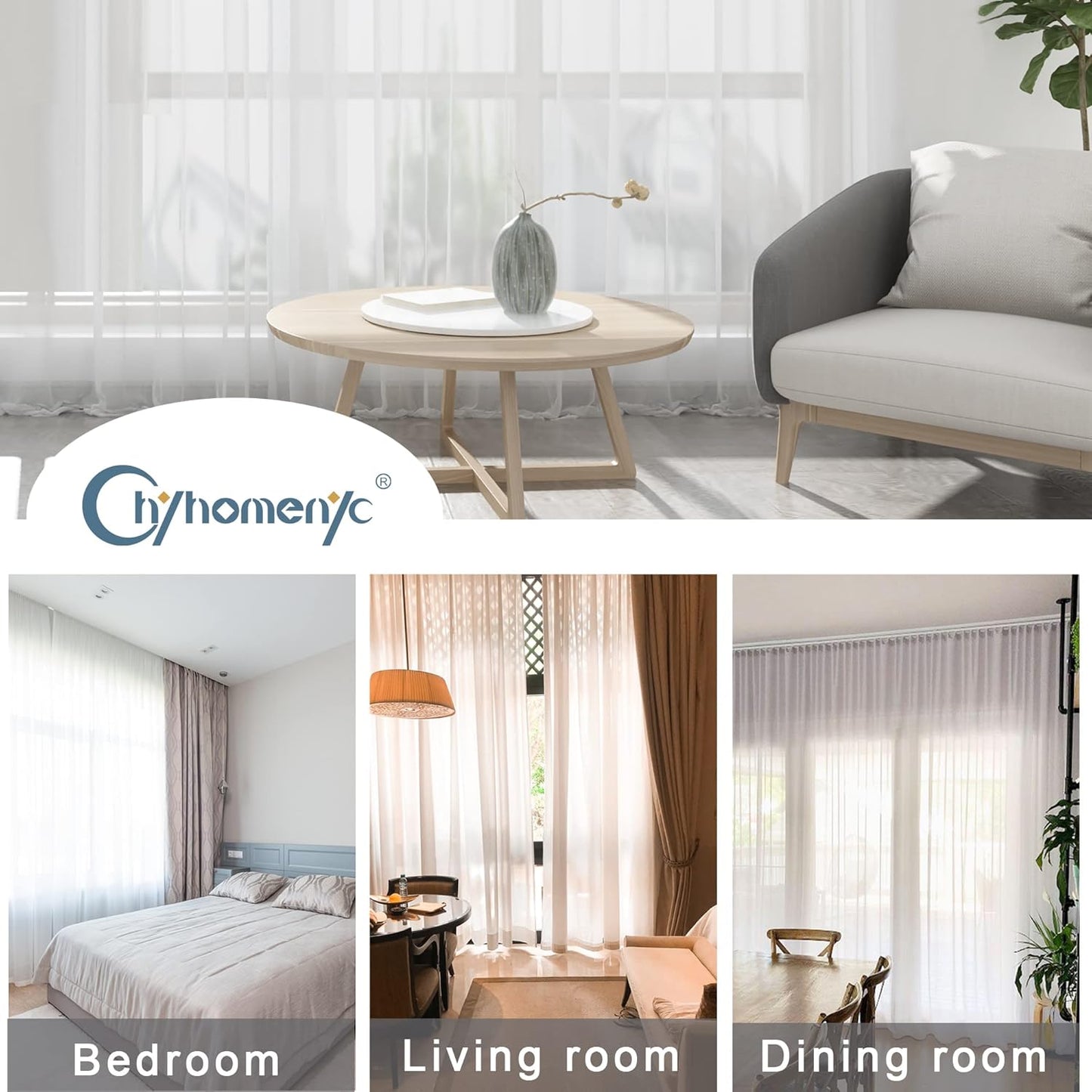 Chyhomenyc Ivory Sheer Curtains 108 Inch Long 2 Panels Set, Light Filtering Long Window Treatment Drapes for Living Room Bedroom Canopy, Each 42Wx108L inches, 9 Feet L, Set of 2, Ivory