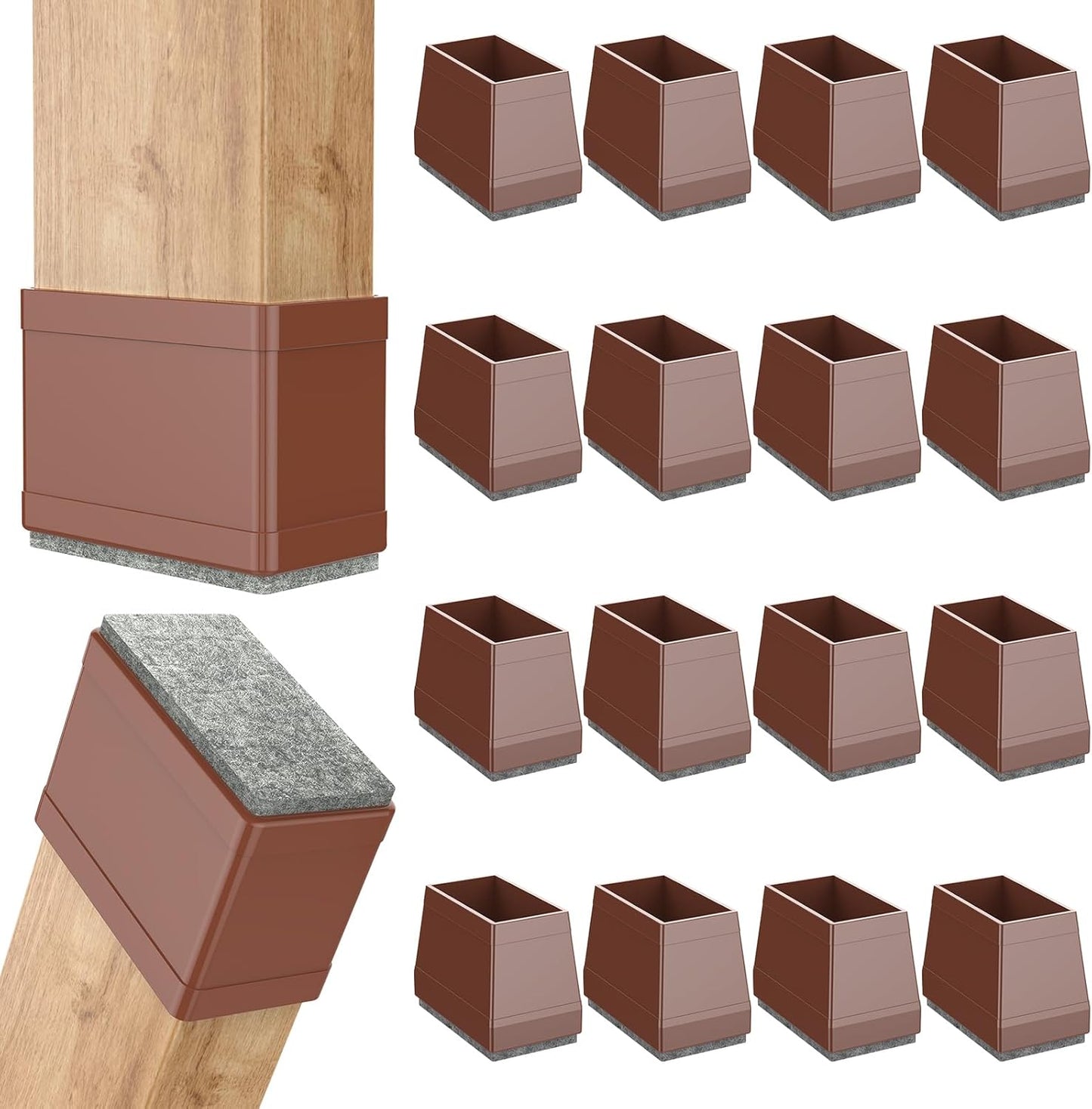 Rectangle Chair Leg Protectors for Hardwood Floors,16 PCS Silicone Covers to Protect Wood Tile Floors Felt Pads Furniture Leg Caps Reduce Noise. Easy to Move.(Brown,1 x 2.5 Inch,Rectangle)