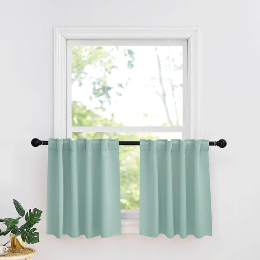 RYB HOME Small Window Curtains - Blackout Insualting Privacy Curtains for Kids Bedroom Kitchen Bathroom Basement Cafe Cabinet Tiers Drapes, 34 Width x 24 Length, 2 Panels, Aqua
