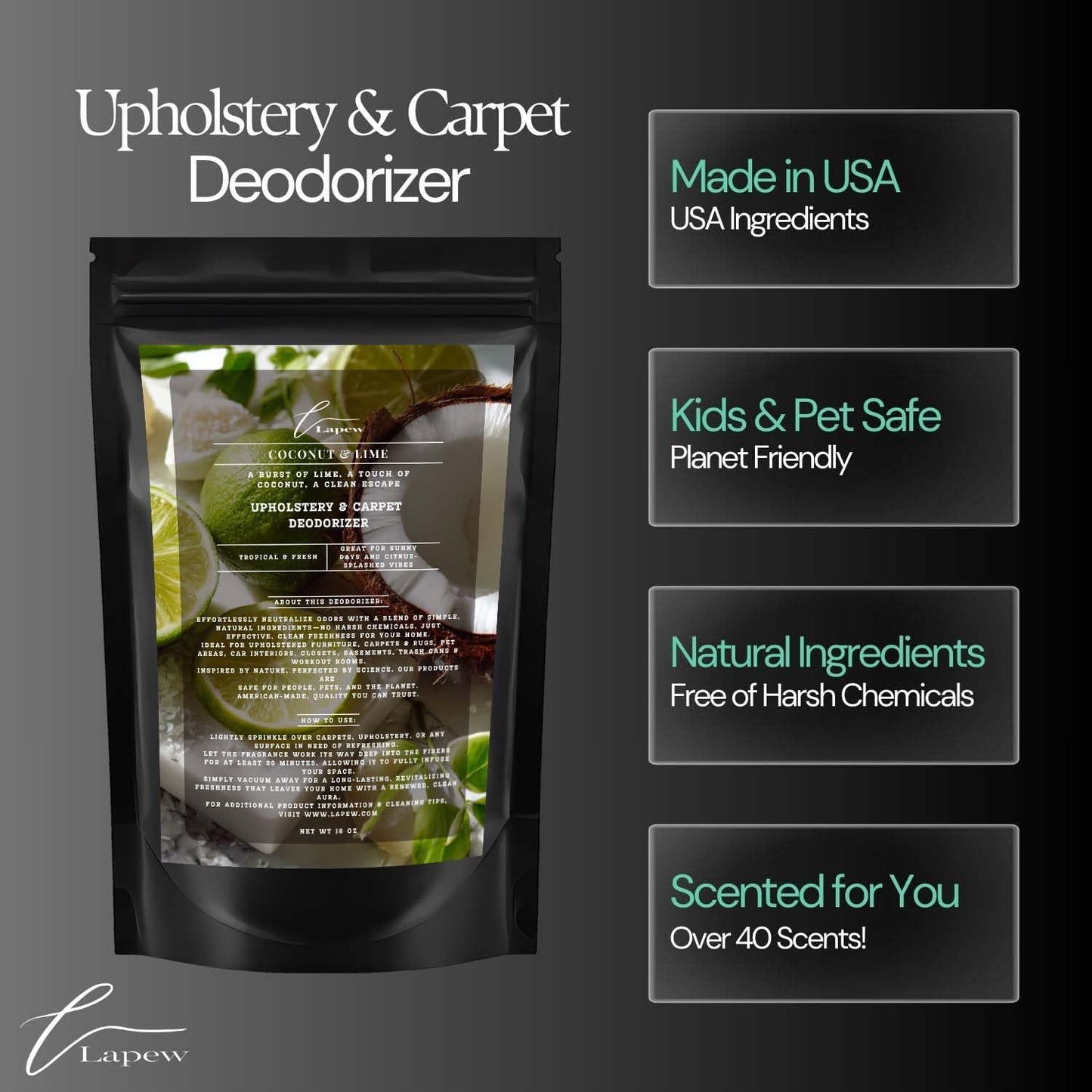 Coconut & Lime Carpet Freshener Powder: Powerful Odor Eliminator for Home, Upholstery Deodorizer, Carpet Deodorizer, Pet Urine, Cat Litter Box - Coconut Lime Verbena Fragrance