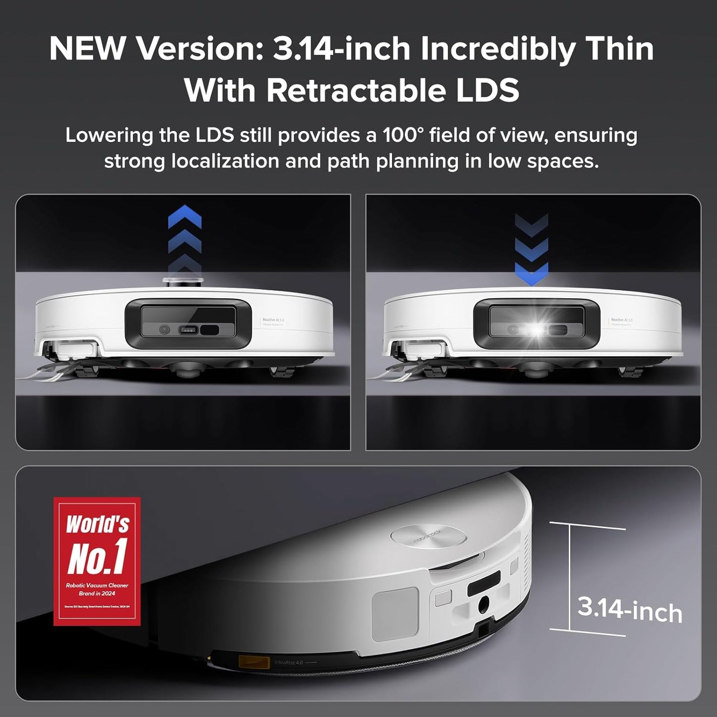 roborock Saros 10 Robot Vacuum and Mop, 22,000Pa Suction, AI Obstacle Avoidance, 3.14-inch Ultra Thin, Intelligent Dirt Detection, Zero Tangling Main Brush, Hot Water Mop & Dock Self Cleaning