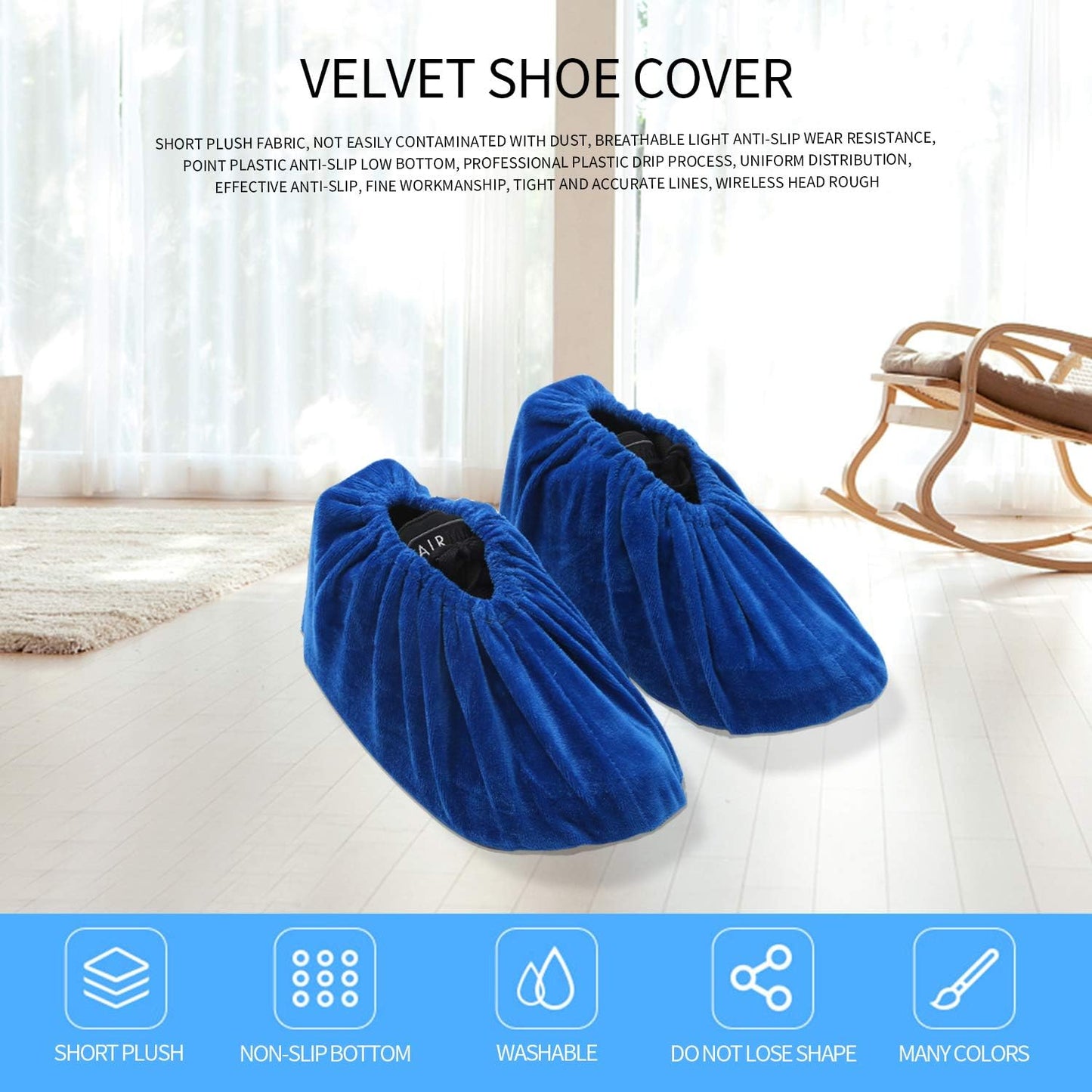5 Pairs Reusable Non Slip Shoe Covers, Premium Soft Washable Thickened Boot Shoe Covers for Household, Office, Laboratory