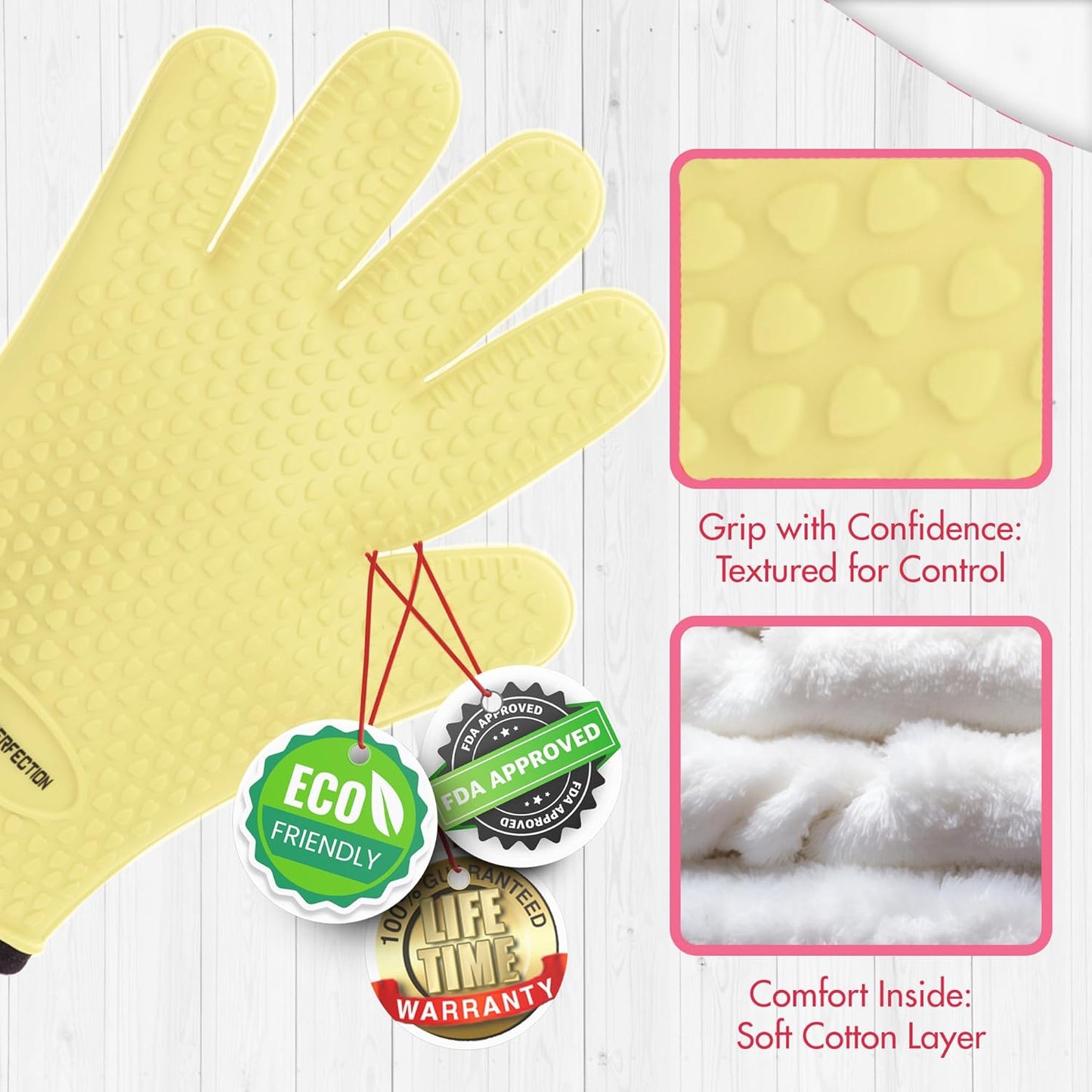 KITCHEN PERFECTION S Silicone Smoker Oven Gloves for Women -Extreme Heat Resistant BBQ Gloves -Handle Hot Food Right on Your Grill Fryer |Waterproof Oven Mitts Cooking Gloves |Superior Set+3 Bonuses