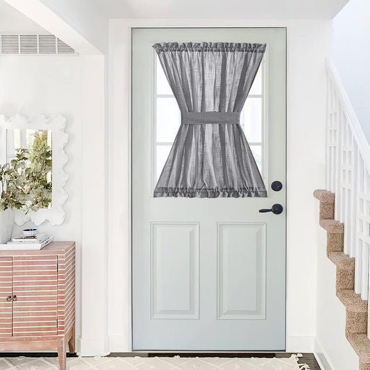 NICETOWN French Door Curtain Panel - Durable Front Door Window Curtain, Light Filtering Semi Sheer Drape for Glass Window, Tieback Included (Dark Grey, 1 Panel, 52 inches by 40 inches)