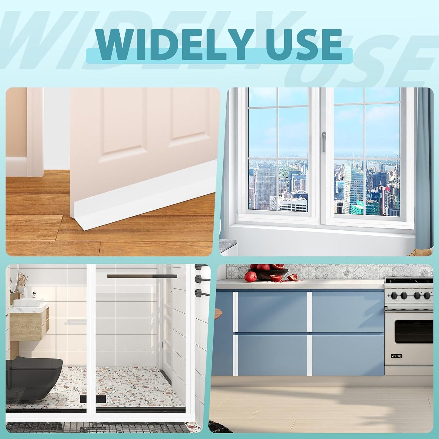 Weather Stripping Door Draft Stopper Flexible Self Adhesive Silicone Door Seal Strip for Glass Doors Windows and Shower Glass Gaps, 2 Inch Wide X 10 Feet Long, White