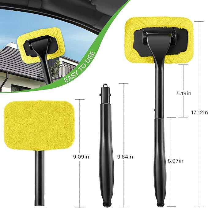 Frienda 2 Set Windshield Cleaner Tool Inside Car Windshield Cleaning Wand Auto Window Cleaner with Detachable Handle, 8 Reusable Microfiber Pads and 2 Spray Bottles for Car Interior(Gray, Yellow)