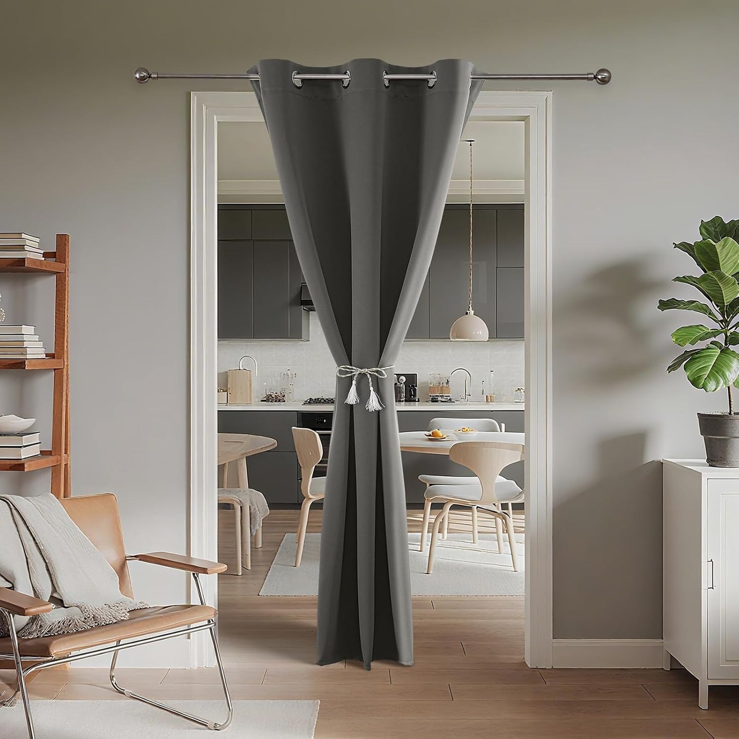 Joydeco Blackout Door Curtain for Doorway Privacy 78 Inches Long, Grommet Closet Curtain for Open Closet, Room Divider for Bedroom Living Room (Light Grey, 40Wx78L, 1 Panel)