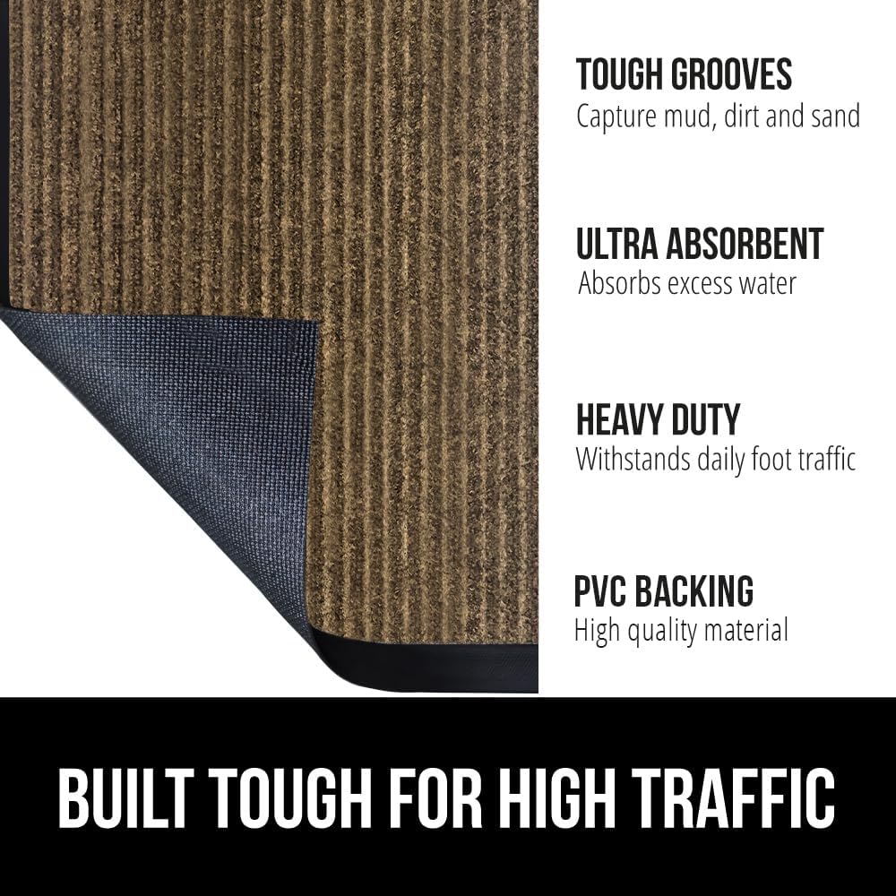GORILLA GRIP Traffic Guard Door Mat, 60x36, Heavy Duty Welcome Mats, Commercial Office Space Doormat, Waterproof, Fade Resistant, Strong Rubber Backing, Low Profile, Shoe and Boot Scraper, Brown