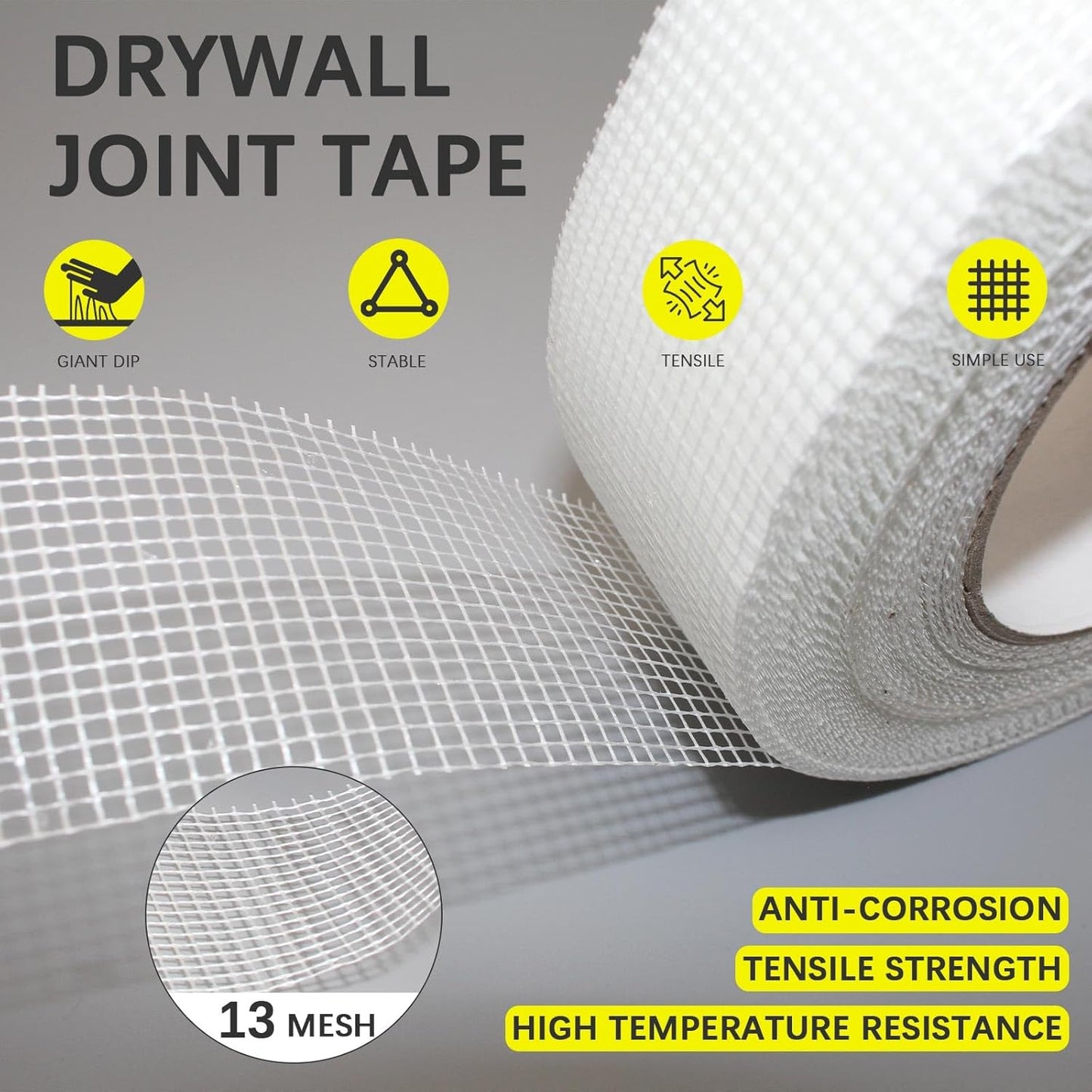 Drywall Joint Tape, 2" x 150 Feet Self-Adhesive Encrypted Fiberglass Drywall Repair Mesh Tape for Wall Cracks and Seam Patch