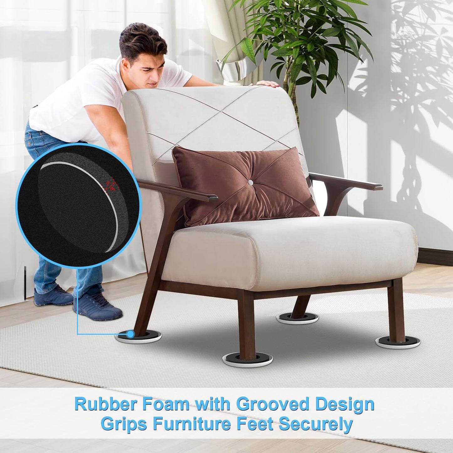 Upgrade Furniture Sliders, Furniture Sliders for Carpets, 16 PCS 4.3" Moving Pads with Anti-Slip Groove, Round Furniture Moving Sliders for Easy Move Bed Tables Cabinet Heavy Duty, Protect Carpets