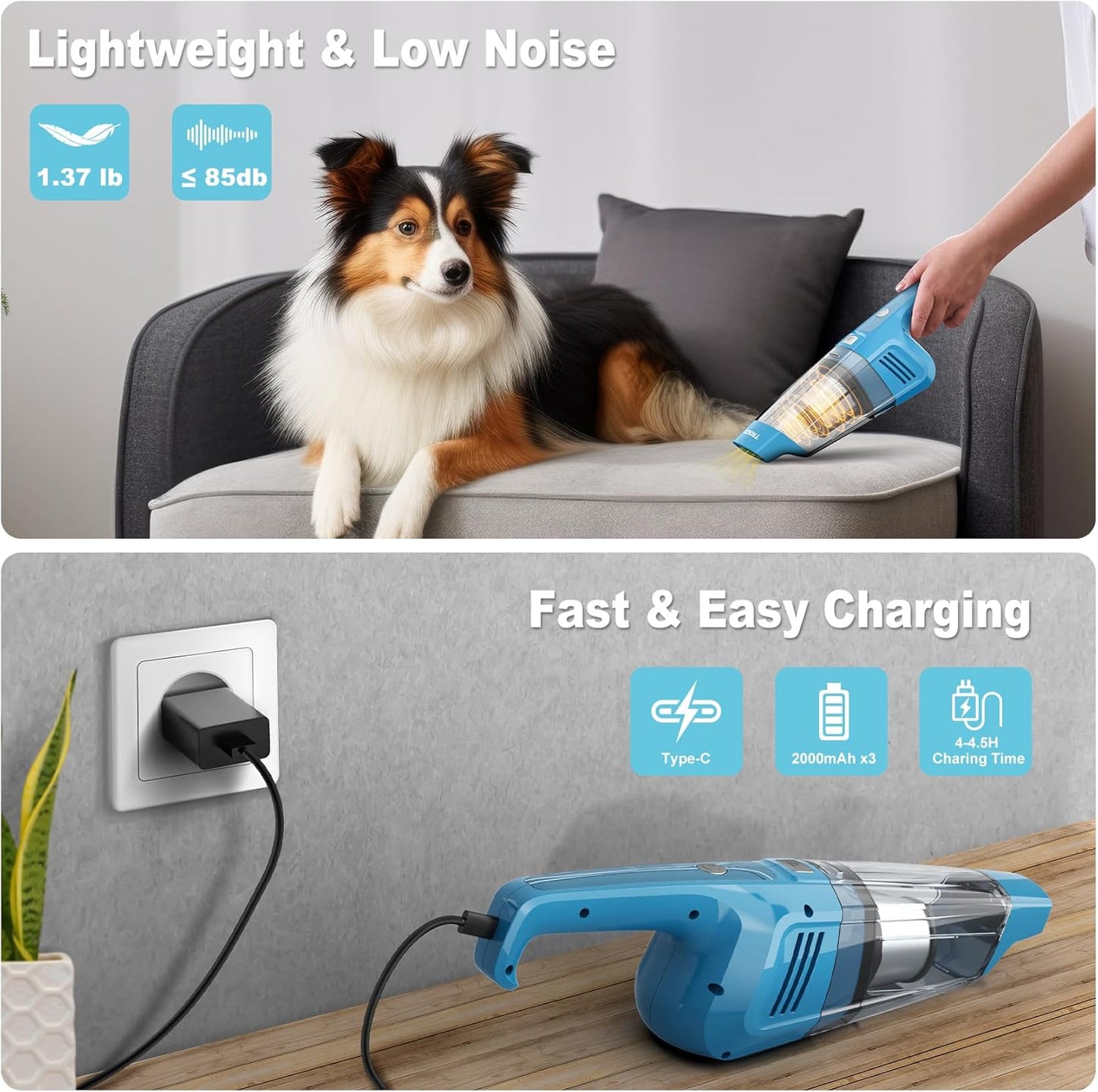 Handheld Vacuum Cordless, 14500PA Powerful Suction Hand Held Vacuum Cleaner with Brushless Motor, Rechargeable and Portable Car Vacuum for Home Office Car Pet