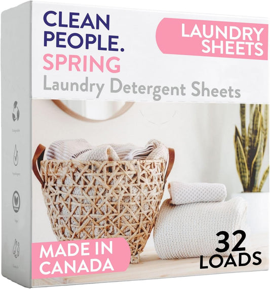 The Clean People Laundry Detergent Sheets - Laundry Soap - Ultra Concentrated, Recyclable Packaging, Stain Fighting - Spring, 32 Pack