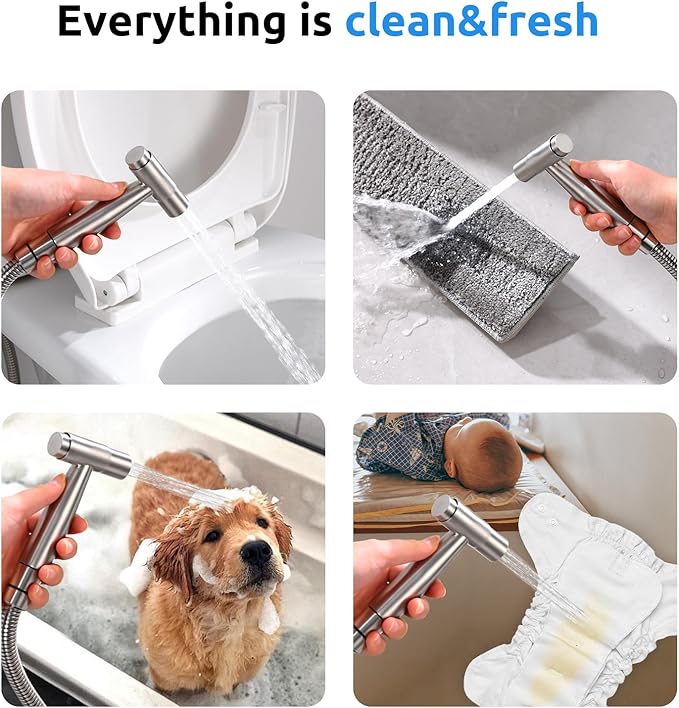 Arofa Hands-Free Handheld Bidet Sprayer for Toilet, Jet Spray Adjustable Water Flow Muslim Shower with Bidet Hose, Stainless Steel Toilet Faucet Kit for Baby Cloth Diaper Cleaning