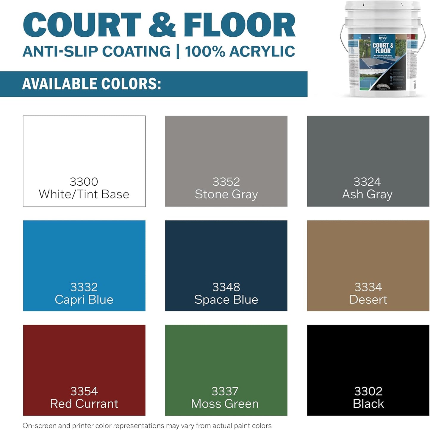 DYCO Court & Floor Anti-Slip Coating - Slip-Resistant Pavement, Cement & Concrete Paint for Pickleball, Tennis & Basketball Courts, Exceeds ADA Standards for Safety Areas (Stone Gray, 5 Gallons)