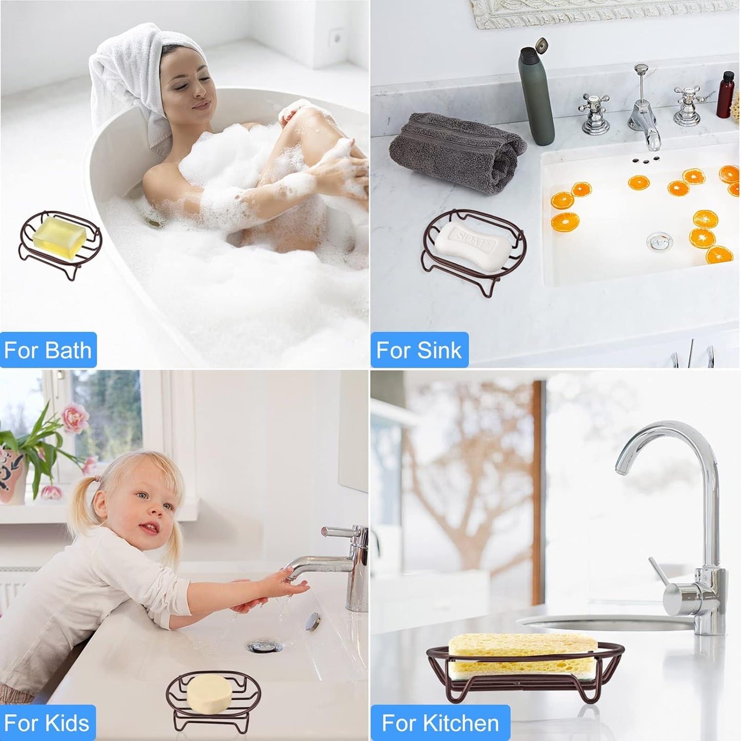 Soap Dish for Shower Bathroom Bar Soap Holder, Stainless Steel Self-draining Soap Rack Tray Saver Sponge Holder for Kitchen, Bath, Tub, Easy Cleaning, Extend Soap Life, Oval Bronze-1 Pack