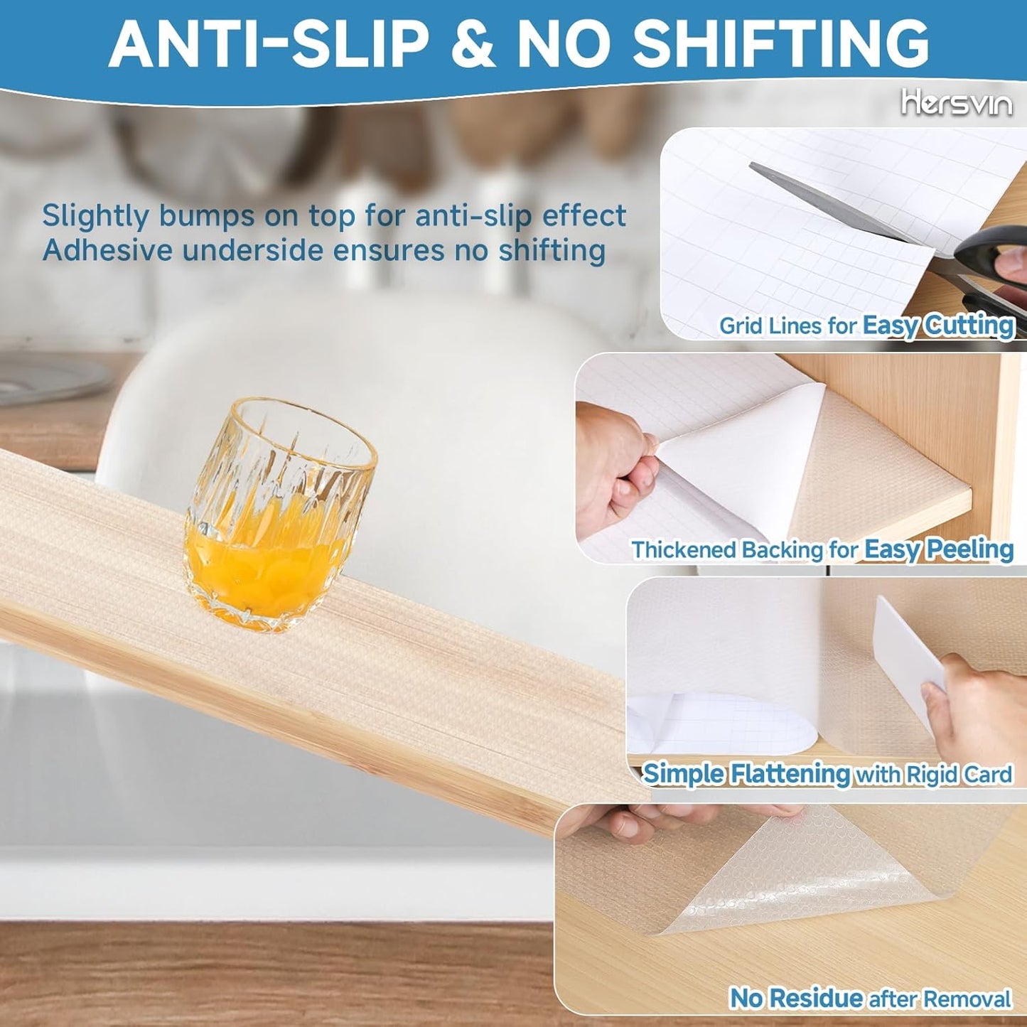 Shelf Liners 16 in x 20 ft Self-Adhesive EVA Drawer Mats, Cupboard Protector, Kitchen Cabinet Lining Fridge Liner (Clear Flat Dot, 40.7x610cm)