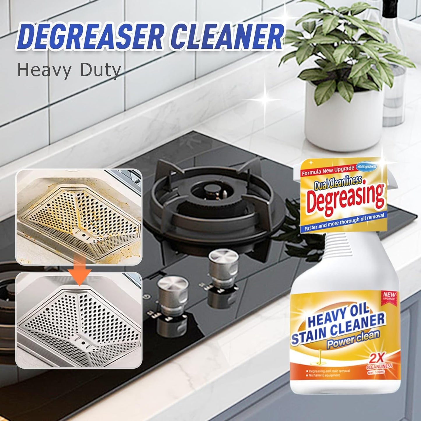 Kitchen Heavy Oil Cleaner, 2025 Newly Upgraded Heavy Duty Oil Stain Remover, 500 ML Multipurpose Cleaner Spray, Kitchen Degreaser Spray for Stovetops, Ovens, Range Hoods (2)