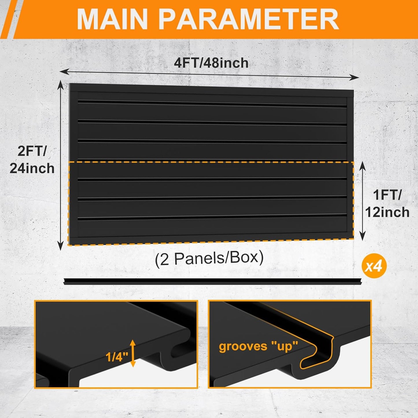 DoCred Slatwall Paneling Organizer, 4x2 FT PVC Garage Slat Wall Storage Systems, Heavy Duty Mounted Slat Peg Board for Tool Organization Ladder Bike Includes 27 PCS Hooks Accessories Kit (Black)
