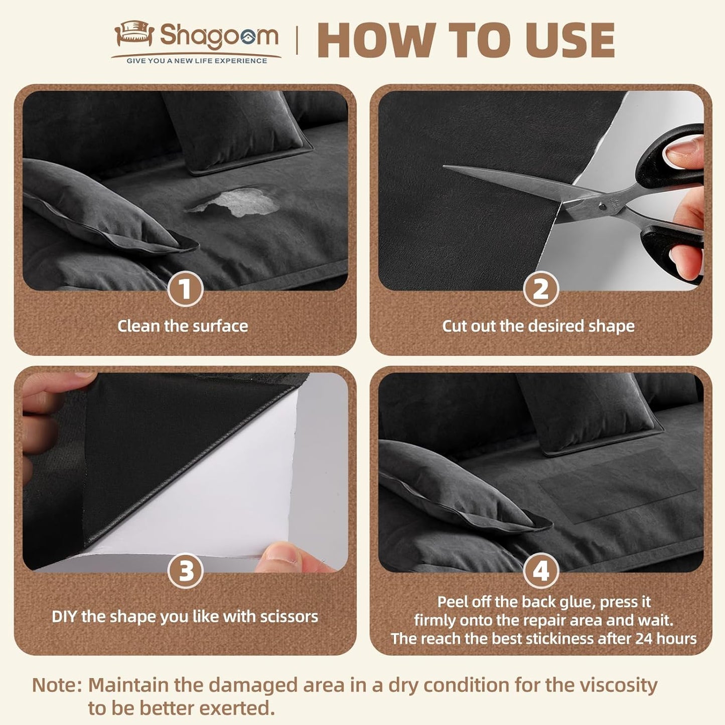 Suede Repair Patch, 17X158 Inch Fabric Large Repair Tape, Self-Adhesive Patches for Furniture, Sofa, Car Interior, Shoes, Hand Bag, Clothing (Beige, 17X158 Inch)