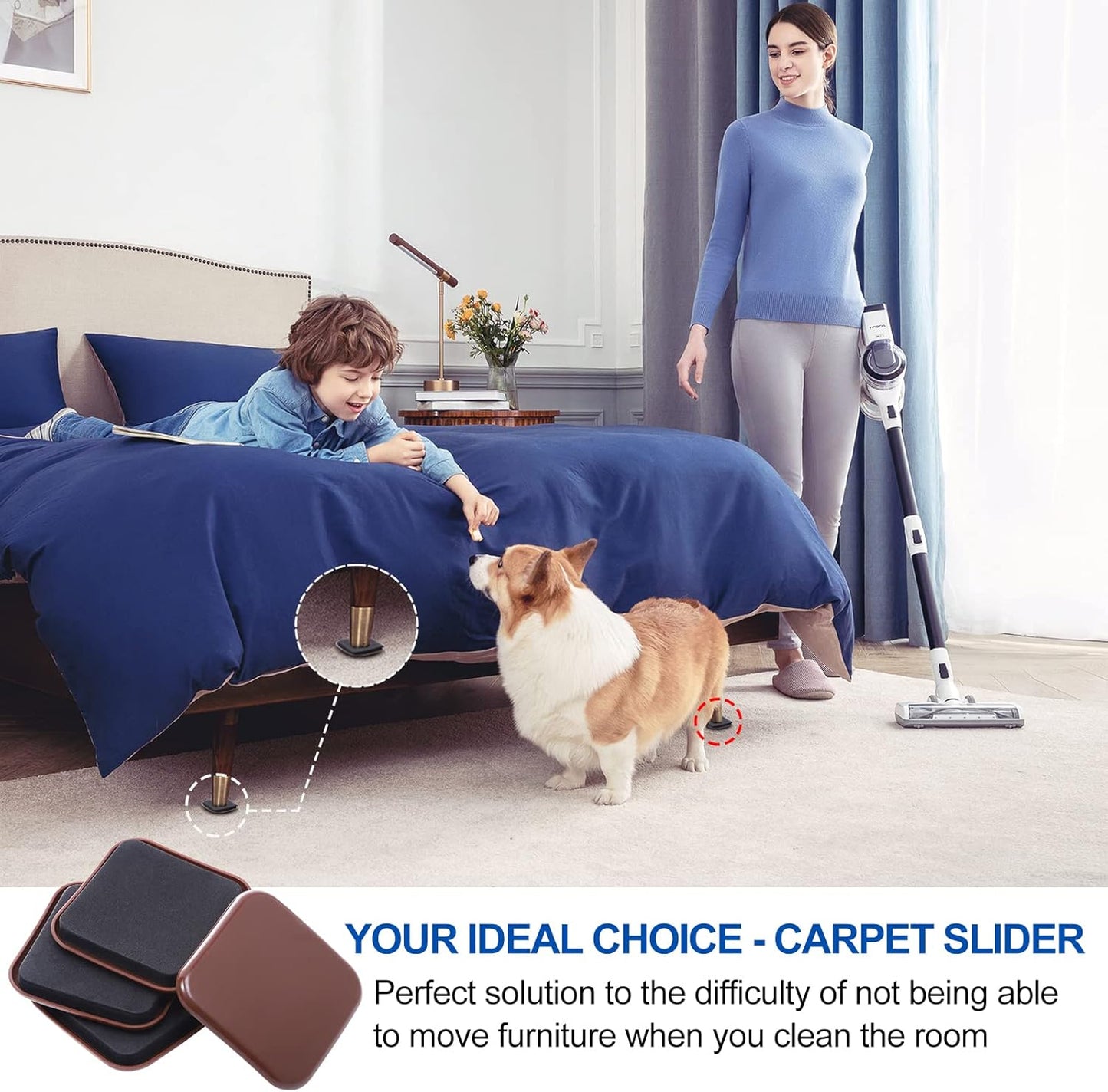 Square Furniture Sliders, 16pcs 3 inch Furniture Moving Kits Carpet Slider for Moving Heavy Furniture, Reusable Furniture Movers Sliders - Protect The Carpet Surface, Easily Move Any Items