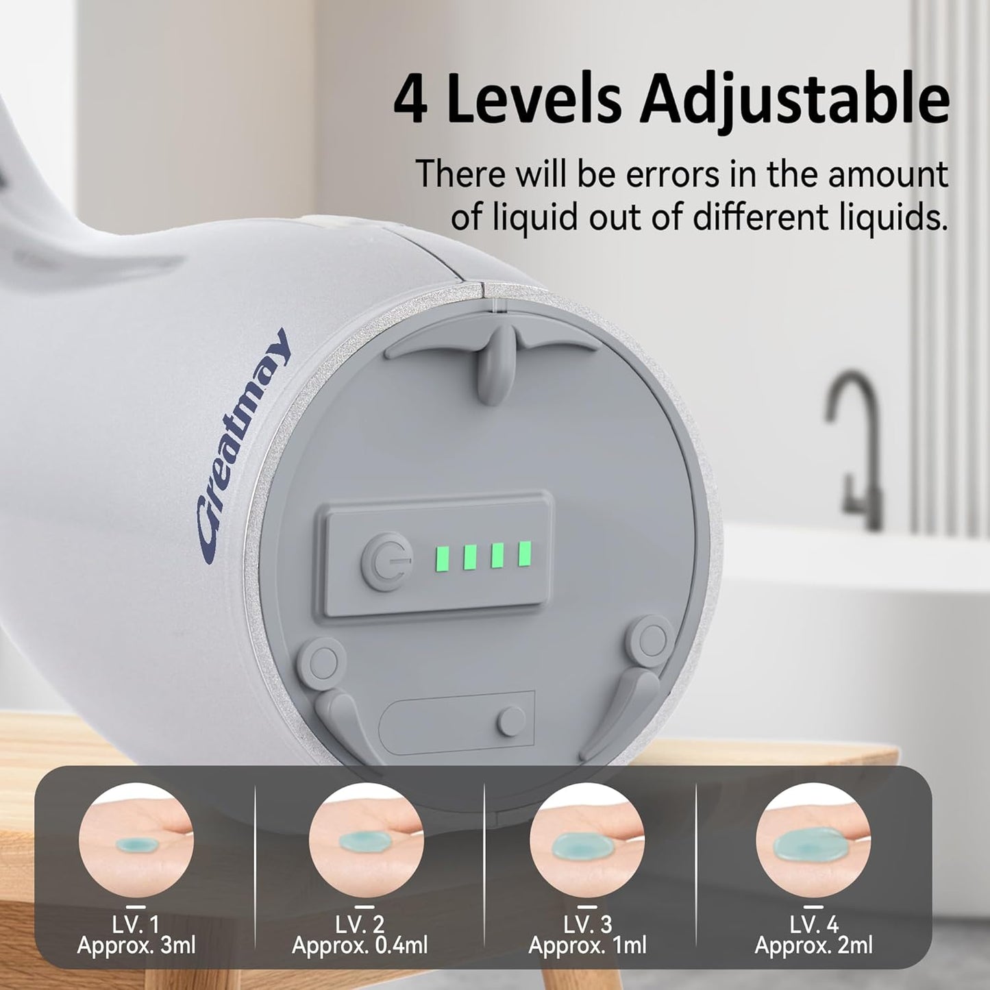 Adjustable Automatic Soap Dispenser Touchless, 4 Adjustable Levels Touchless Sensor Liquid Soap Pump，300ml Rechargeable Magnetic Charging Hand Soap Dispenser for Kitchen，Bathroom