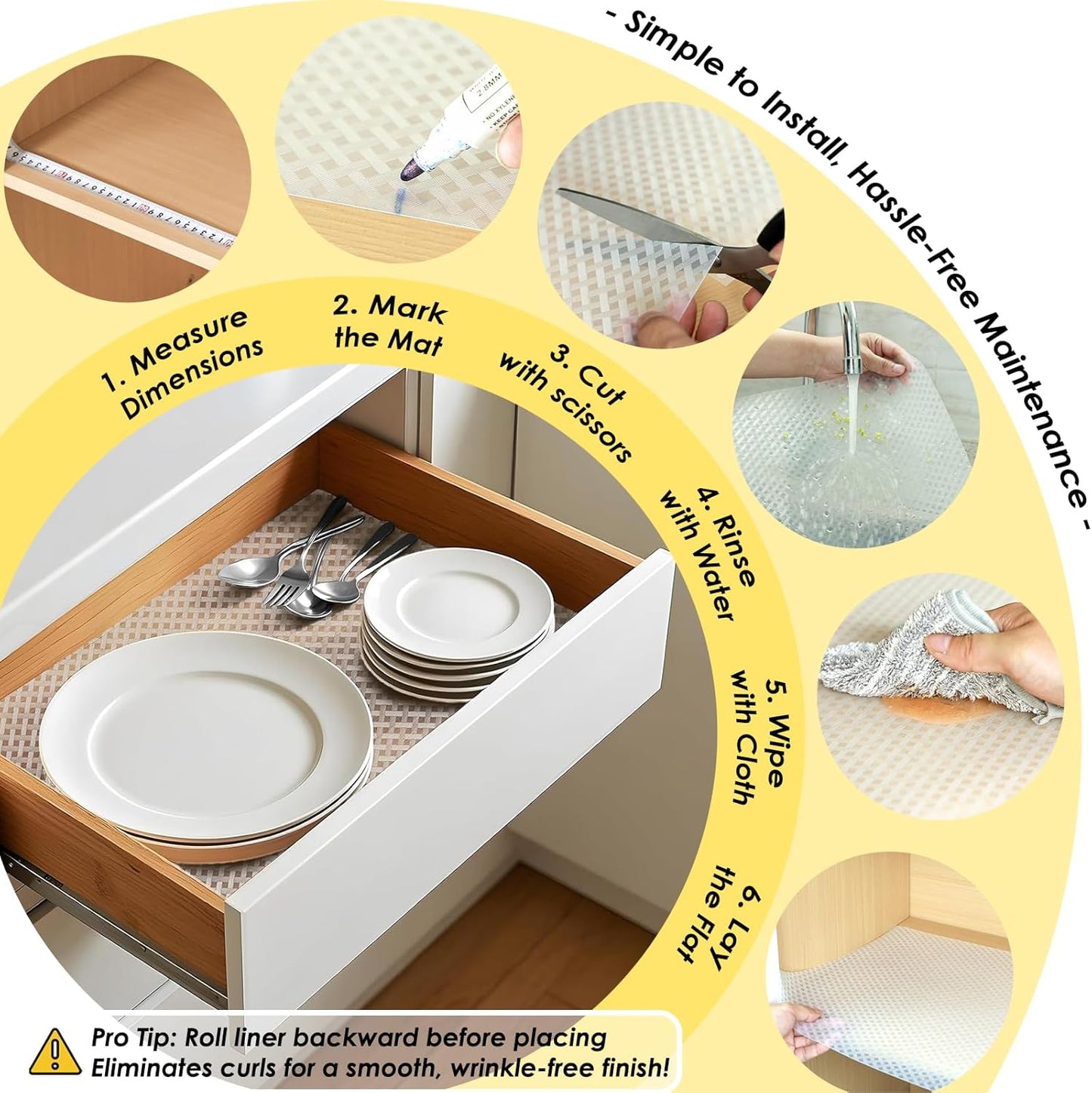 Shelf Liners for Kitchen Cabinets and Drawers, Non-Adhesive and Anti-Slip, Waterproof and Easy to Clean, Durable EVA Cabinet Mat for Refrigerator, Cupboard, Table (Grey, 17.5" W x 196.8" L)