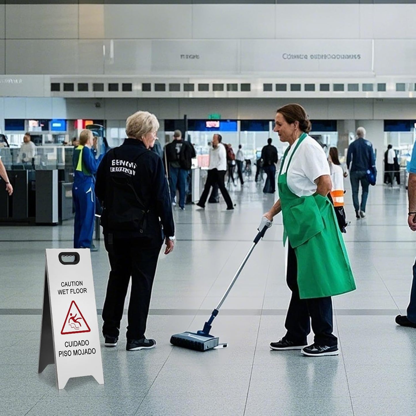 2 Pcs 24 Inch Stainless Steel Wet Floor Sign, Heavy Duty Caution Wet Floor Sign Double Sided Portable Foldable Bilingual Safety Warning for Restaurant Restroom Office Avoid Fall(Silver)
