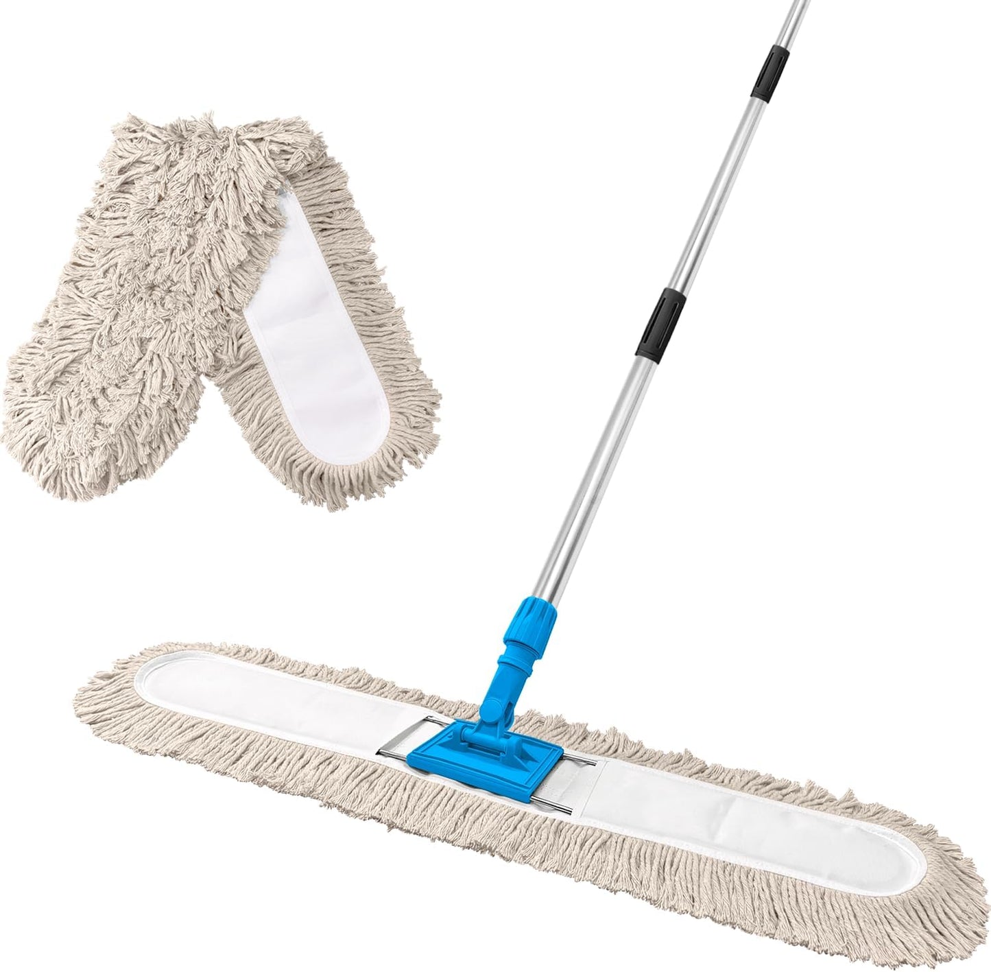 36” Commercial Dust Mop for Floor Cleaning, Industrial Dry Mop with Heavy Duty Long Handle, Large Cotton Reusable mop Head, for Cleaning Office Garage Hardwood Warehouse Factory Mall