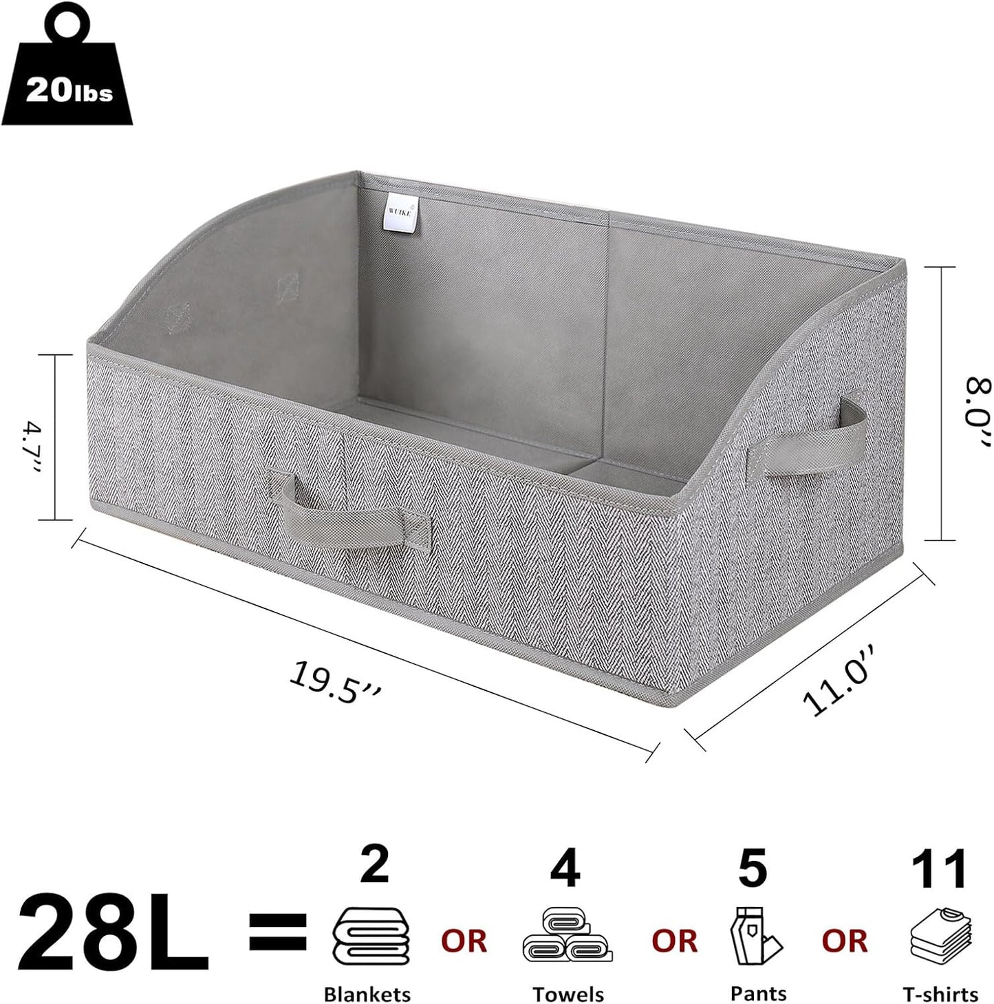 WUIKE Closet Organizers and Storage, Trapezoid Storage Bins, Fabric Closet Bins with Handles, Foldable Storage Baskets for Clothes, Purse, Blanket, Herringbone Gray, Extra Large, 3-Pack