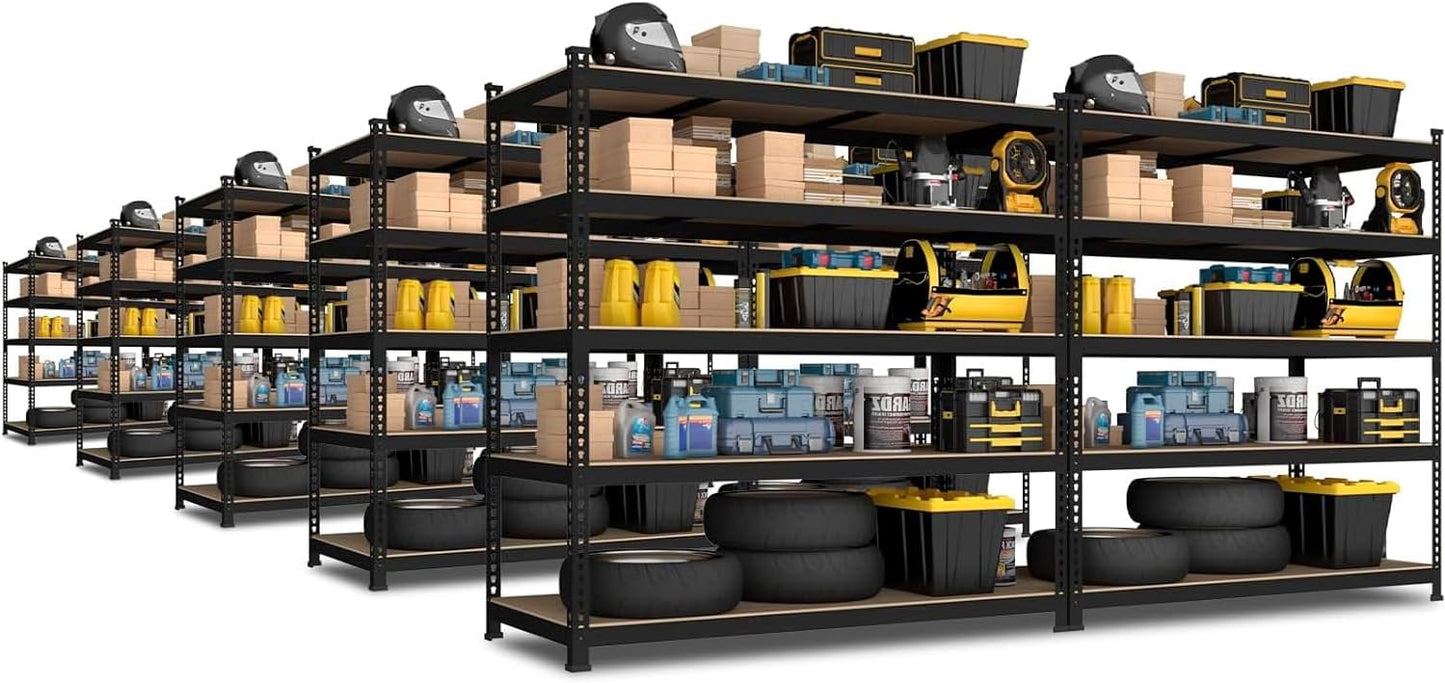 PrimeZone 10 Pack Heavy Duty Storage Shelves - 47" W x 18" D x 71" H 5 Tier Adjustable Garage Storage Shelving, Metal Storage Utility Rack Shelf Unit for Warehouse Pantry Closet Kitchen, Black
