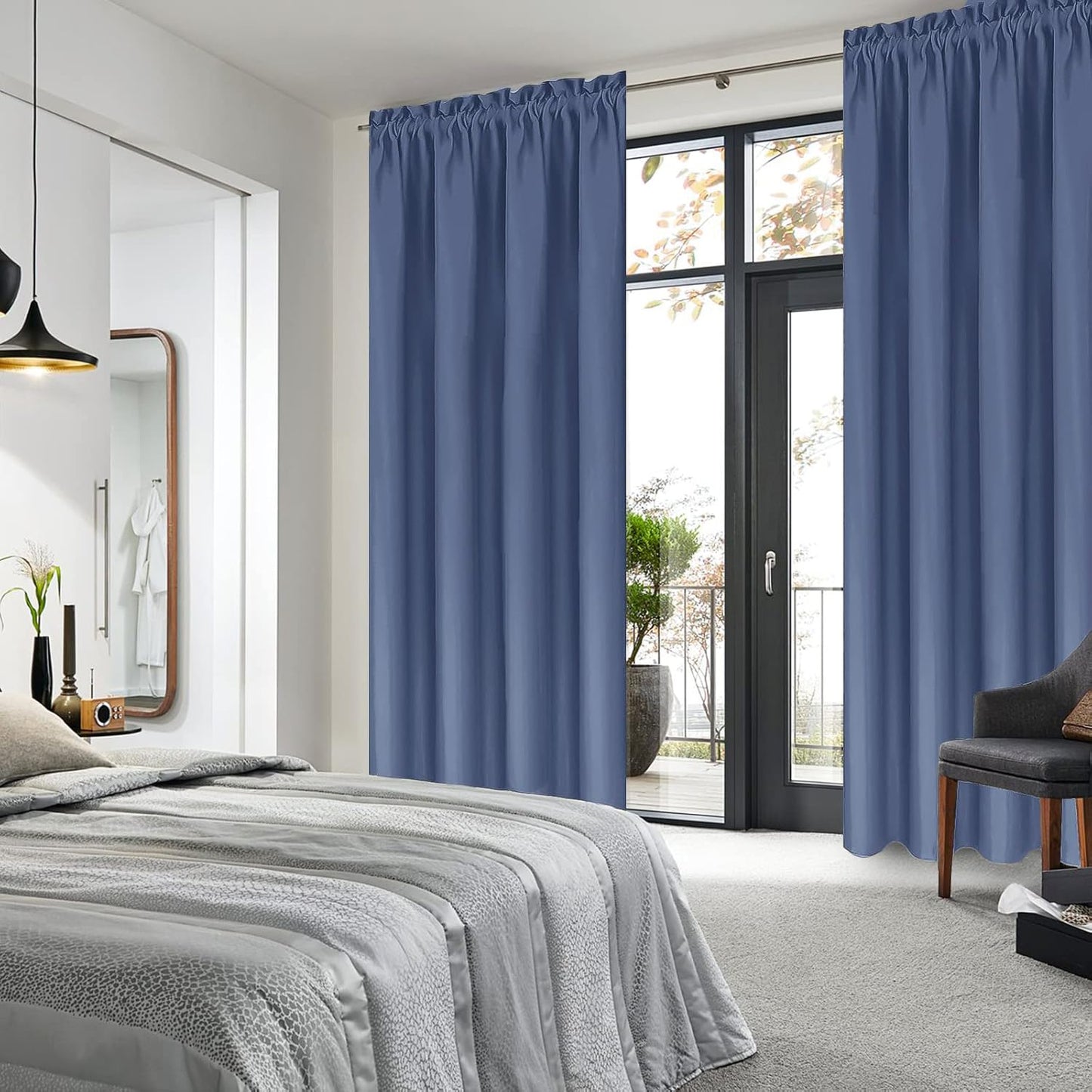 DWCN Blackout Curtains – Thermal Insulated, Energy Saving & Noise Reducing Bedroom and Living Room Curtains, Dusty Blue, W 42x L 84 Inch, Set of 2 Rod Pocket Curtain Panels