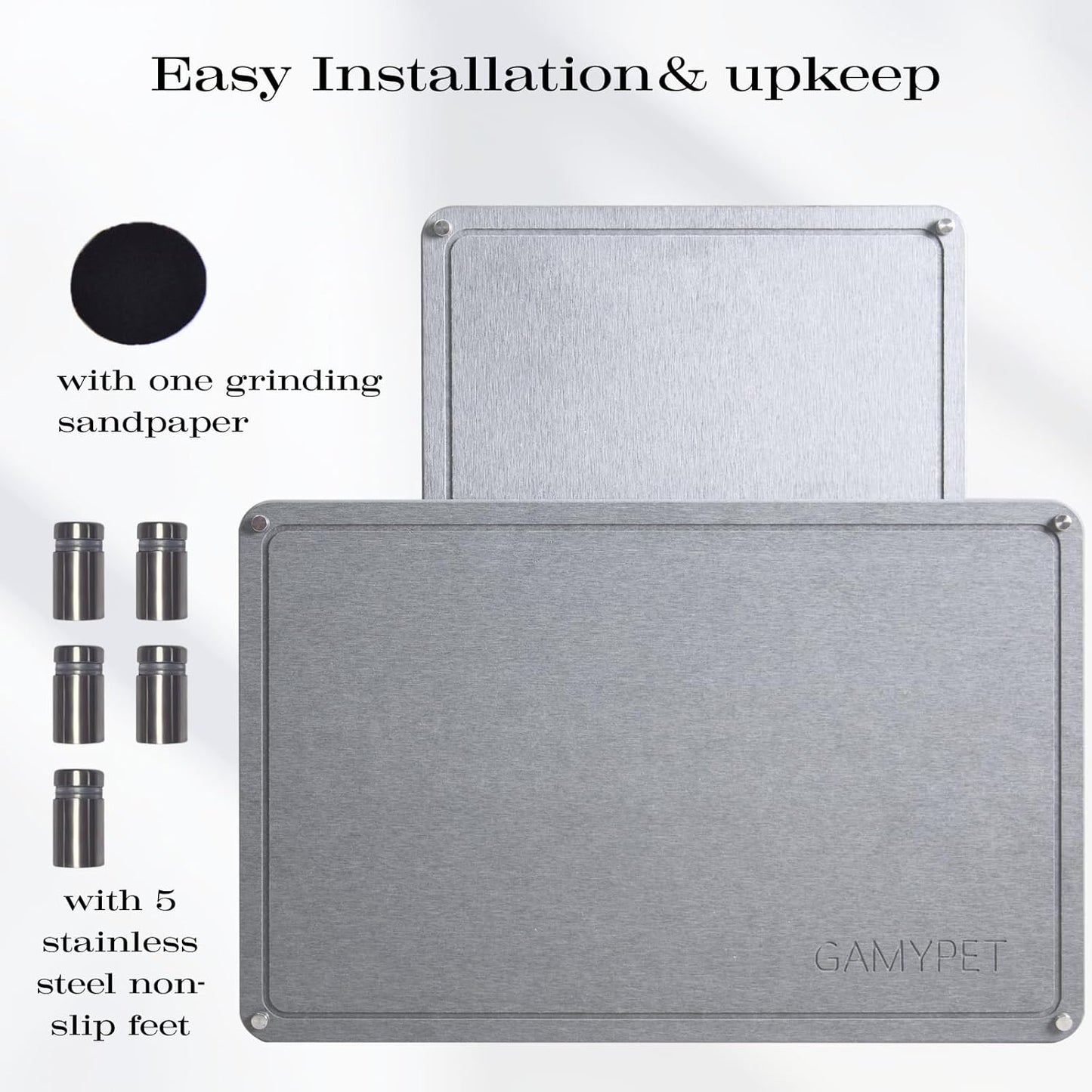 Stone Dish Drying Mat 24"×16" Large Diatomaceous Earth Dishes Quick Dry Pad for Kitchen Counter with Heighten Stainless Steel Feet, Fits Various Countertops & Drain Bowl Racks, Dark Gray