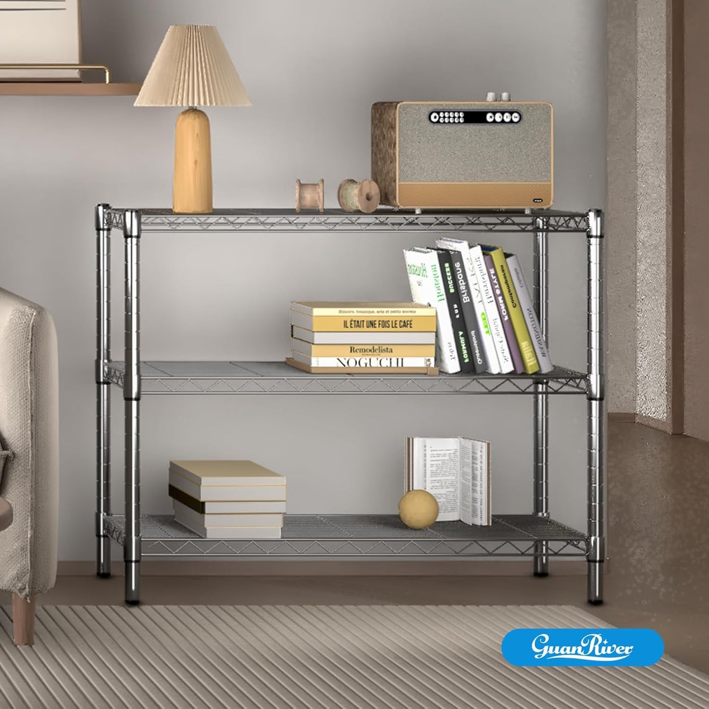 3-Shelf Adjustable Metal Shelf Wire Shelving Storage Rack for Office,Kitchen,Bedroom,Bathroom,Laundry,Pantry Basement,Garage(Chrome,36" L x 14" W x 30" H)