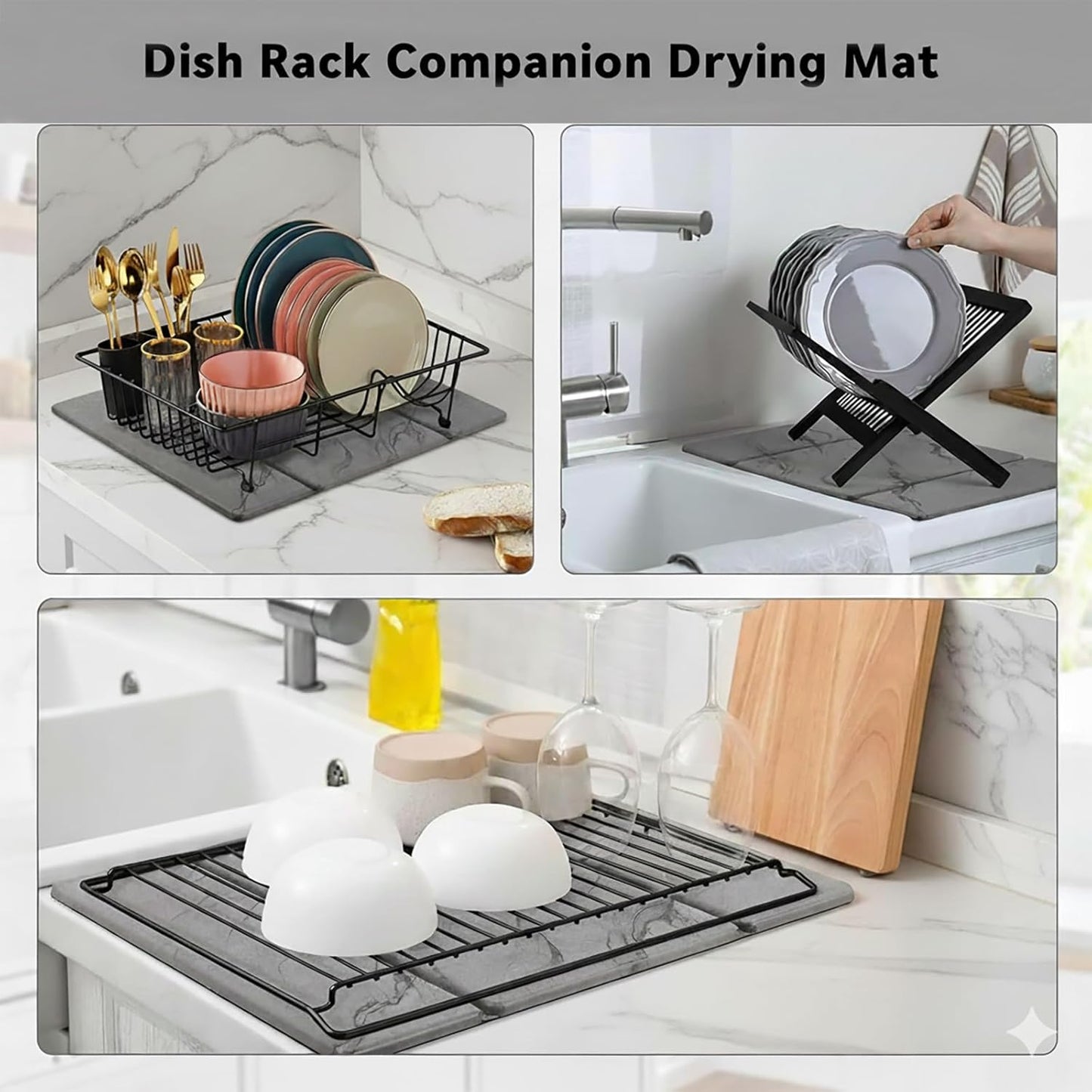 Stone Drying Mat for Kitchen Counter19.7"x 15.7"- 180° Steam-Cured for Smooth Absorption, Quick Dry Heat-Resistant Counter Protector with Minimalist Design for Island, A Tidy Kitchen Brings Joy