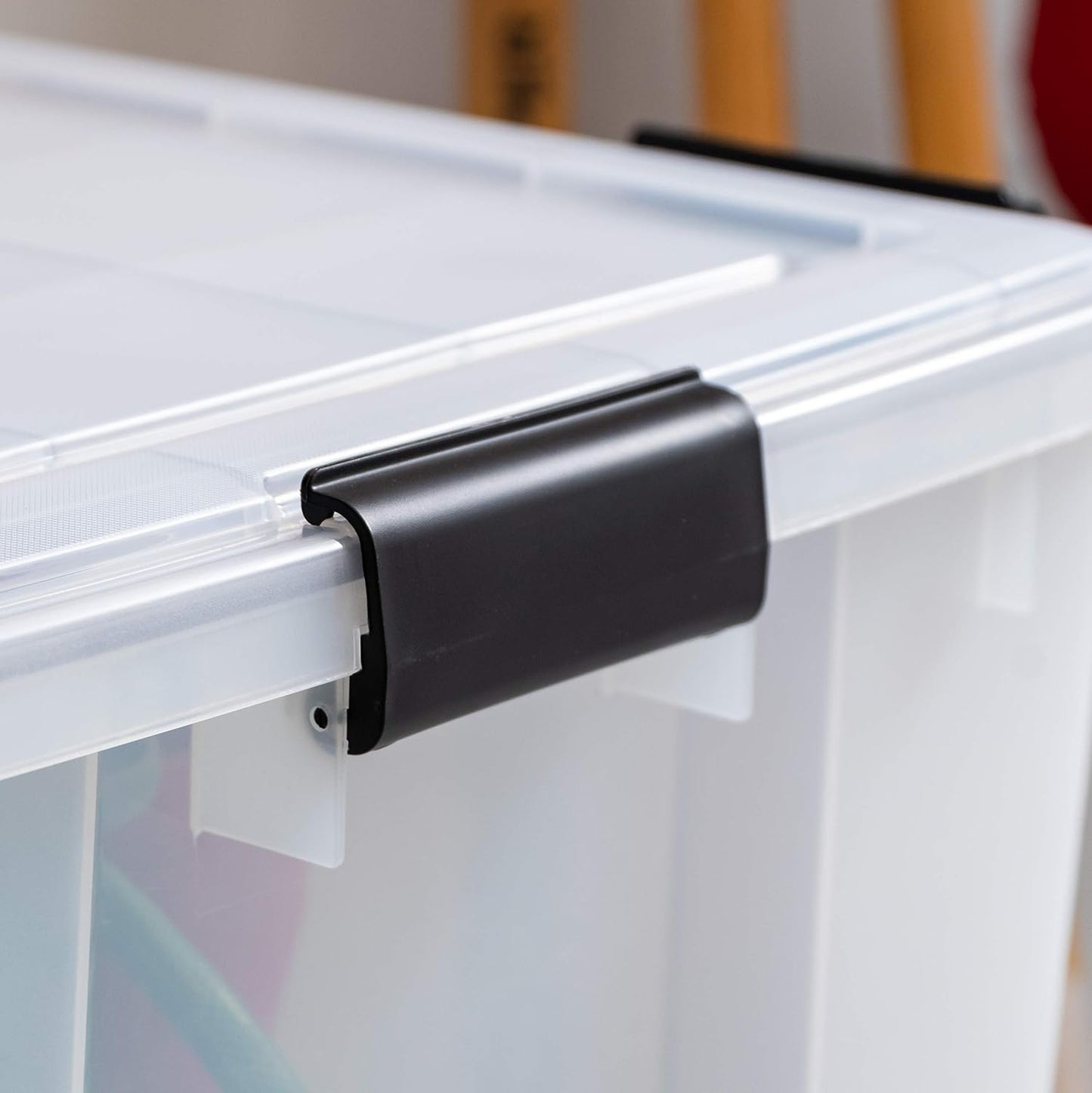 IRIS USA 4-Pack WeatherPro 74 Qt Clear Plastic Gasket Boxes with Latching Lids – Weathertight Heavy Duty Stackable Storage Containers for Clothes, Food, Tools or Camping Gear