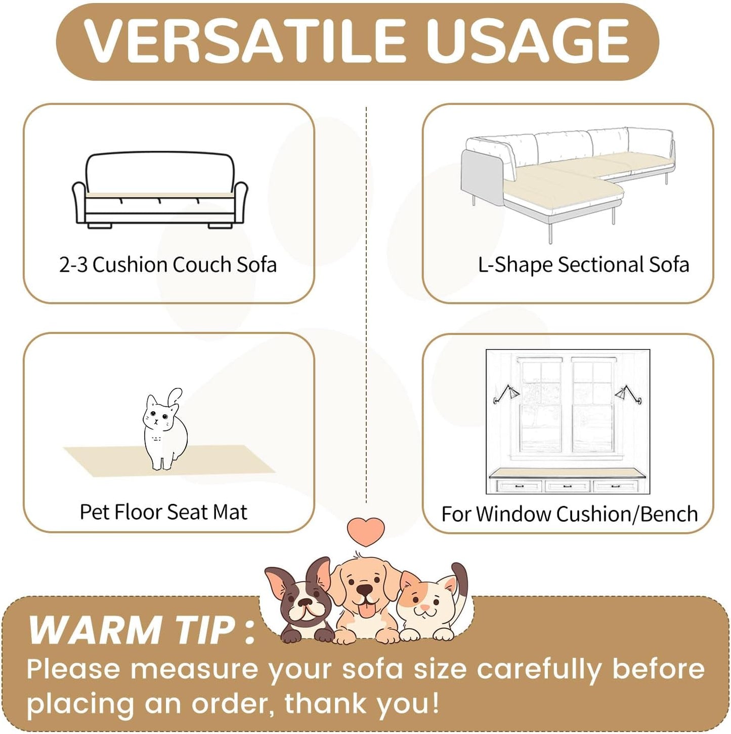 OTOB Couch Covers for Dogs Washable, Non Slip Plush Sofa Cover Kids Pet Friendly Furniture Protector, All Seasons Soft Cozy Fuzzy Sofa Slipcovers Dog Bed Mats (Cream, 31.5" x 63.0'')