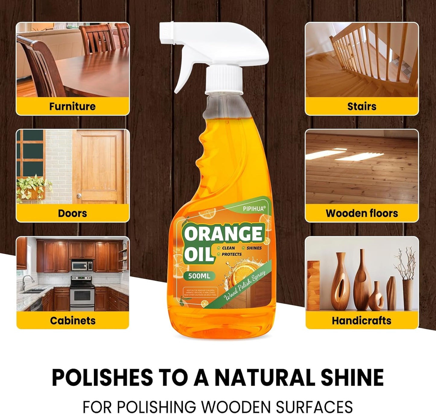 PIPIHUA Wood Oil Polish Spray, Shines & Protects, Wood Cleaner and Furniture Polish for Cabinets Tables Floors 16.9 oz