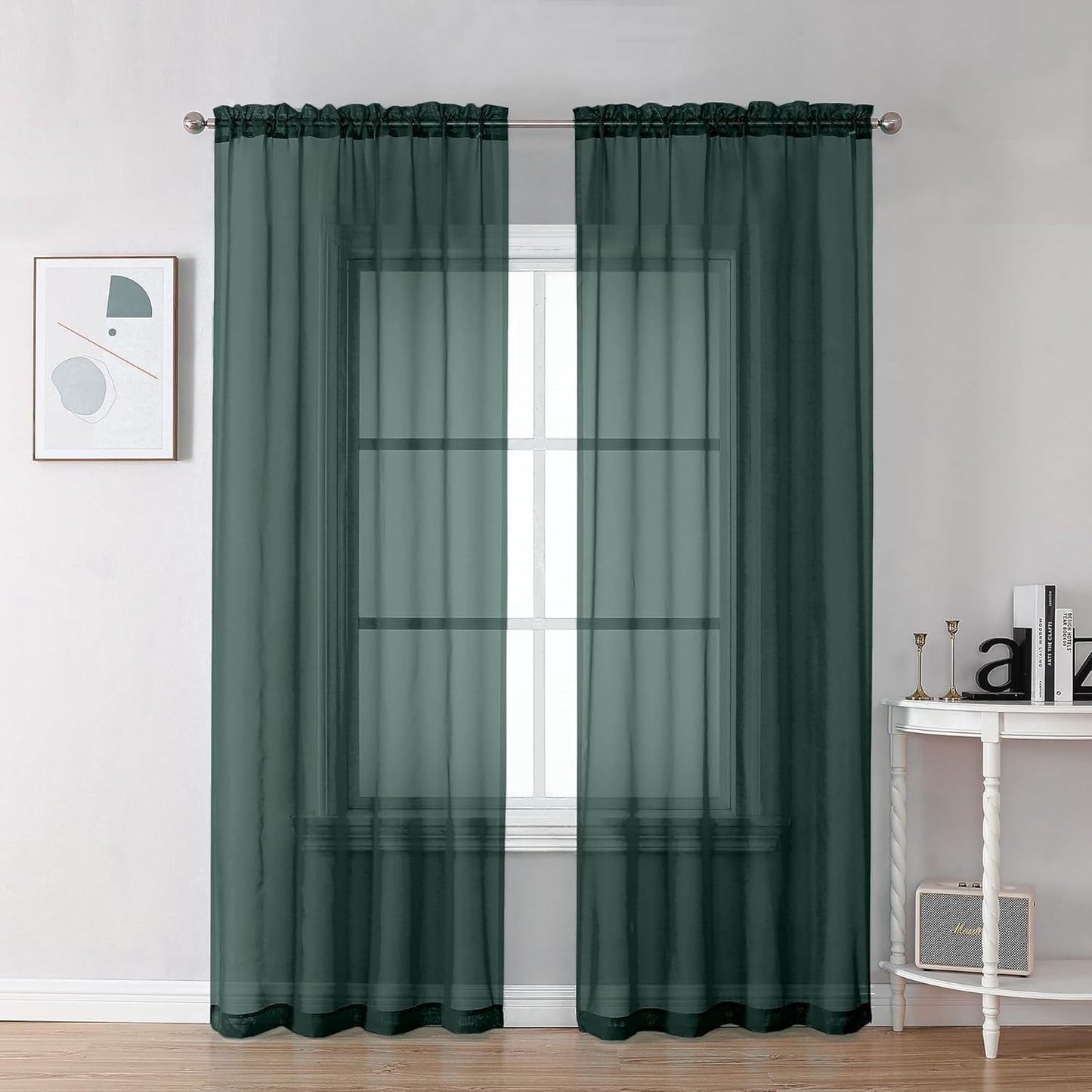 Chyhomenyc Hunter Green Sheer Curtains 78 Inches Long 2 Panels Set for Living Room, Light Filtering Voile Lightweight Bedroom Curtains, Rod Pocket Solid Window Treatment Drapes, Each 42W x 78L