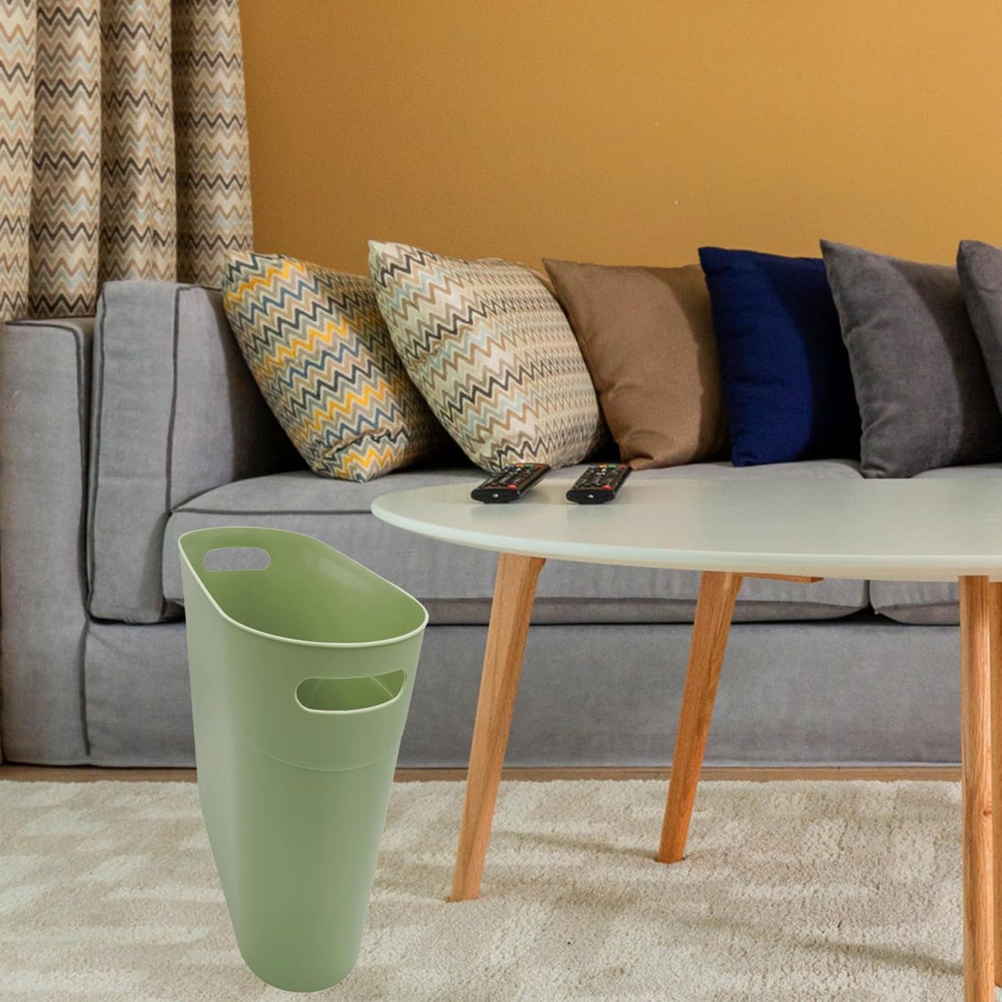 Small Trash Can Plastic Bathroom Wastebasket 3.2 Gallon Slim Garbage Container Bin with Handle for Home Kitchen Bathroom Bedroom Office, 2 Pack (Green)