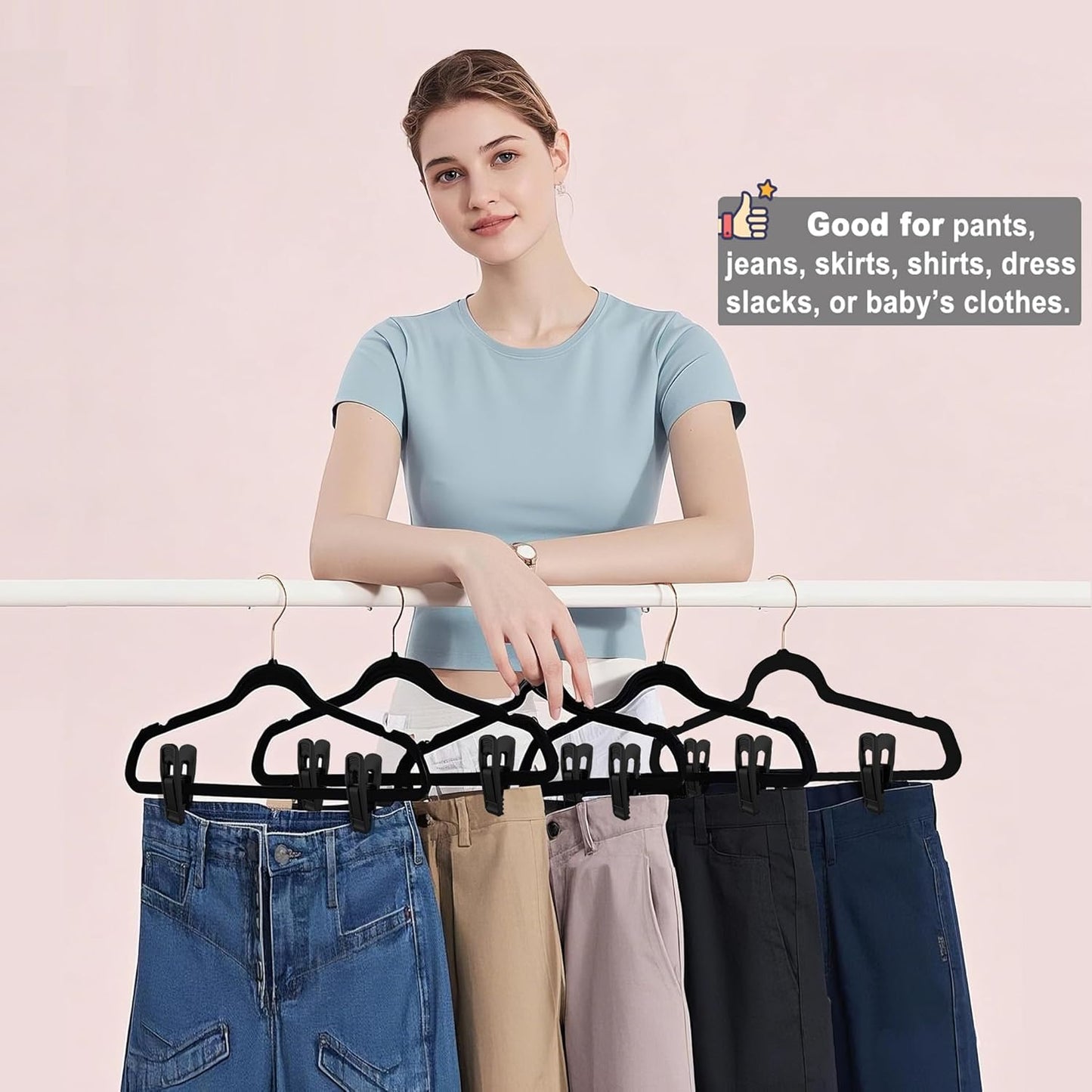 Hanger Clips Perfect for Velvet Hangers (Black, 40 PCS), Non-Slip Plastic Clips Pant Skirt Hanger Clips for Black Flocking Hangers