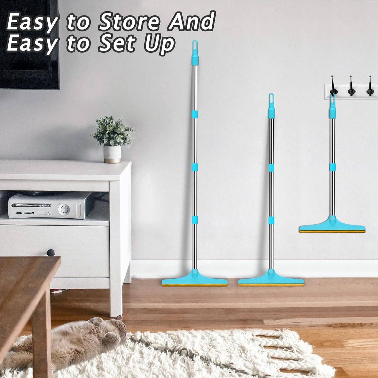 Carpet Rake for Pet Hair Removal - Reusable Pet Hair Remover, 60” Adjustable Long Handle Cat Dog Carpet Rake Scraper with Patented Design, Dog Hair Rake Brush for Rugs, Mats